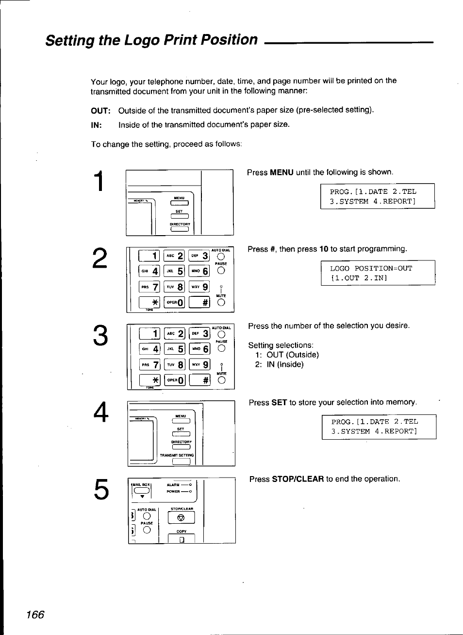 Setting the logo print position | Panasonic KX-F3100 User Manual | Page 168 / 248