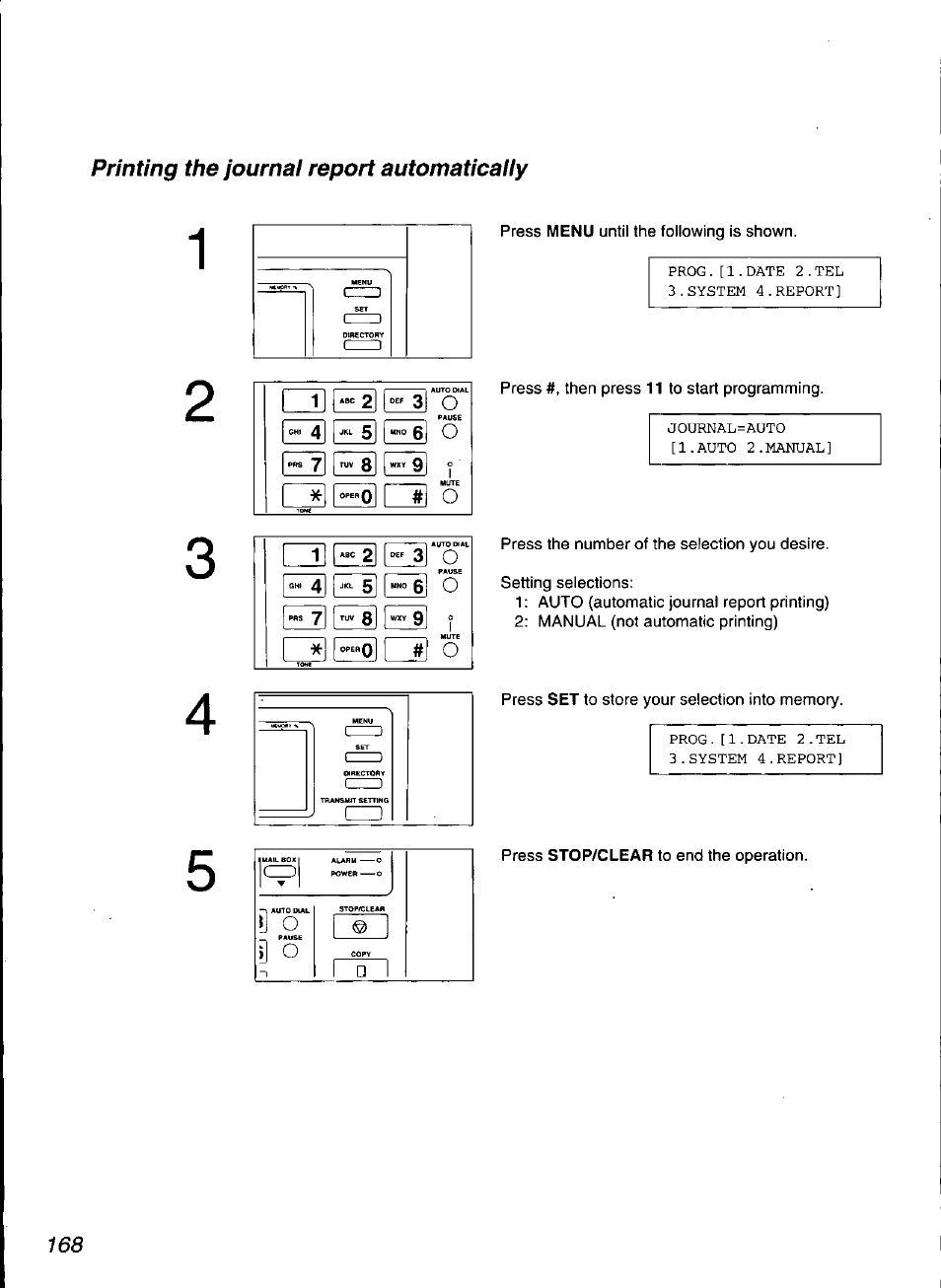Printing the journai report automaticaiiy | Panasonic KX-F3100 User Manual | Page 170 / 248