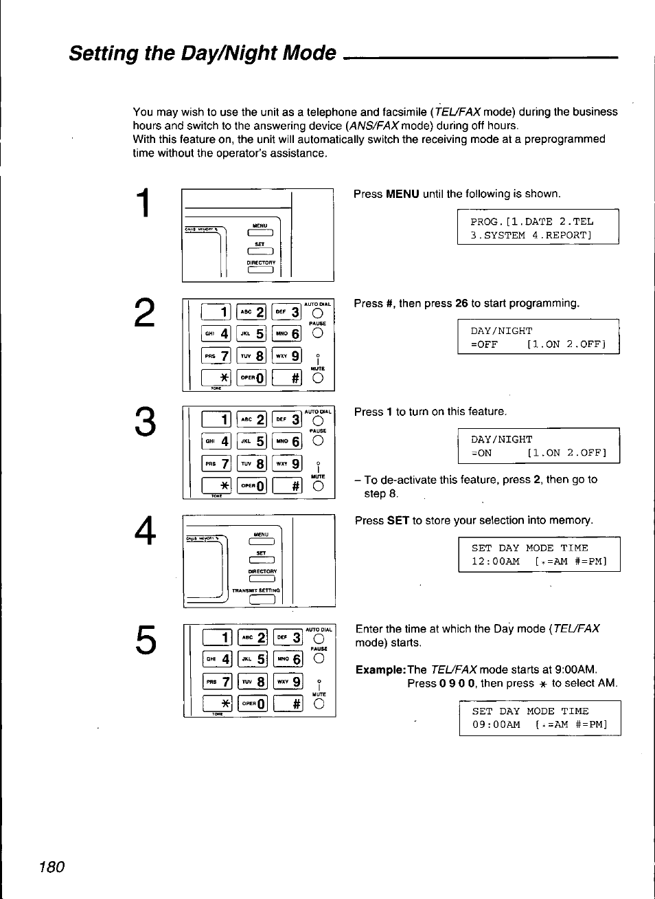 Setting the day/night mode | Panasonic KX-F3100 User Manual | Page 182 / 248