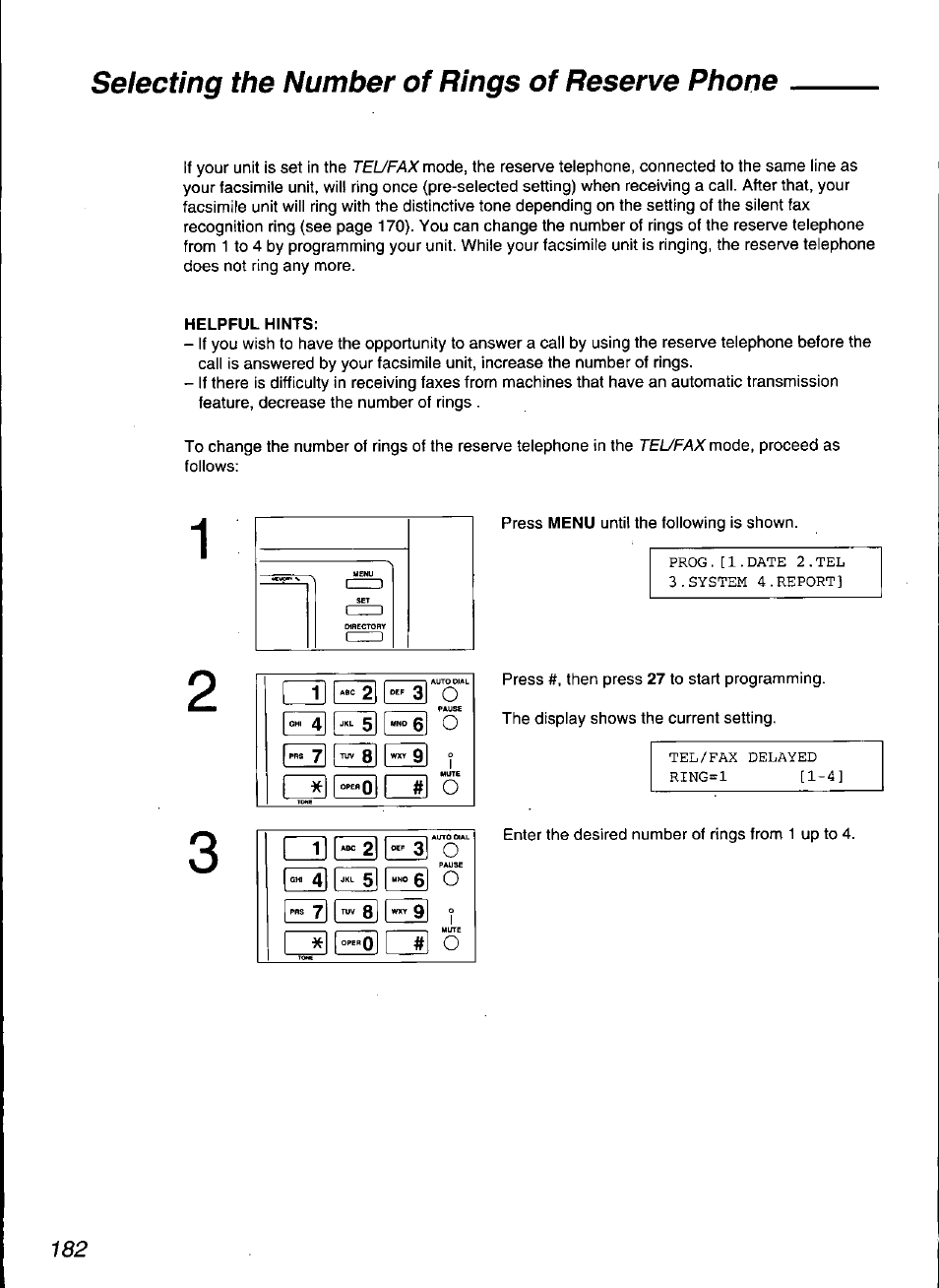 Selecting the number of rings of reserve phone | Panasonic KX-F3100 User Manual | Page 184 / 248
