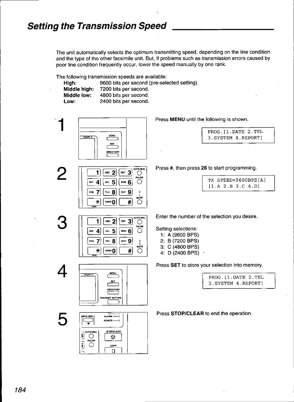 Setting the transmission speed | Panasonic KX-F3100 User Manual | Page 186 / 248