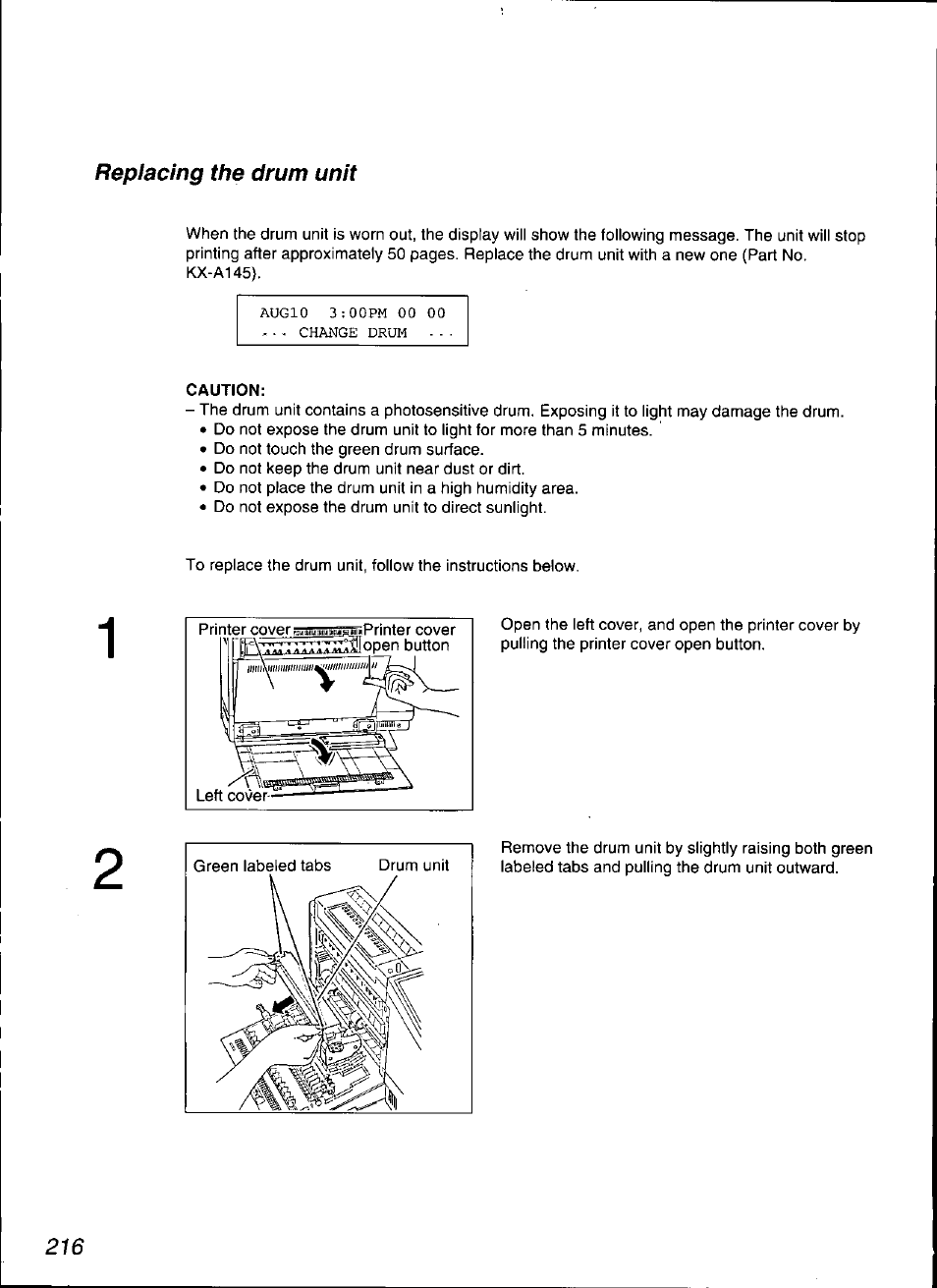 Caution | Panasonic KX-F3100 User Manual | Page 218 / 248