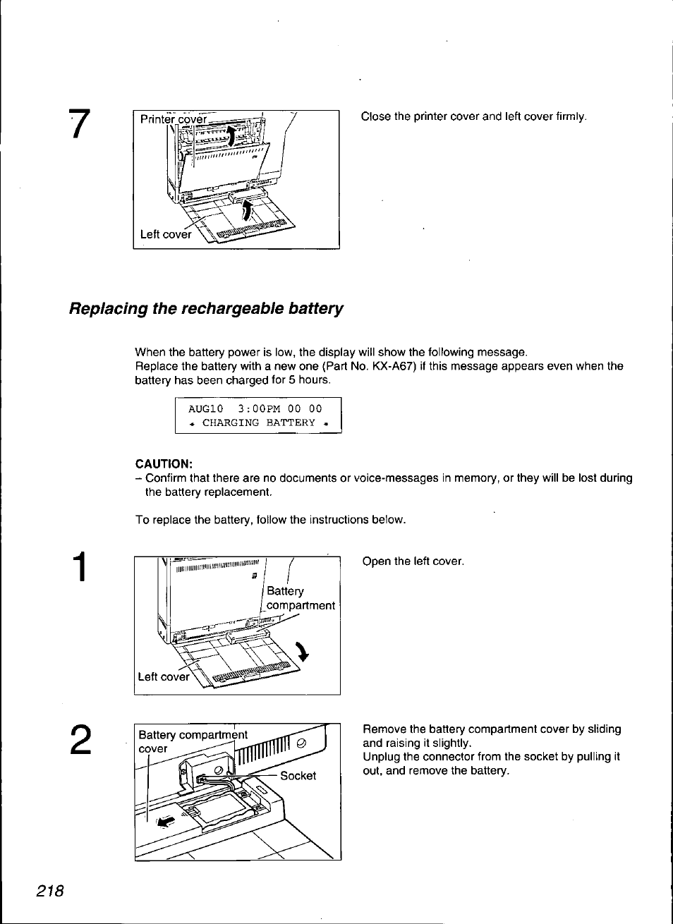 Caution | Panasonic KX-F3100 User Manual | Page 220 / 248