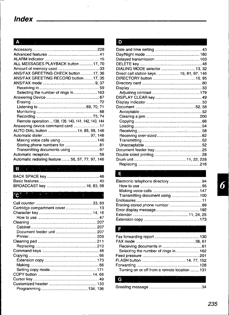 Index | Panasonic KX-F3100 User Manual | Page 237 / 248