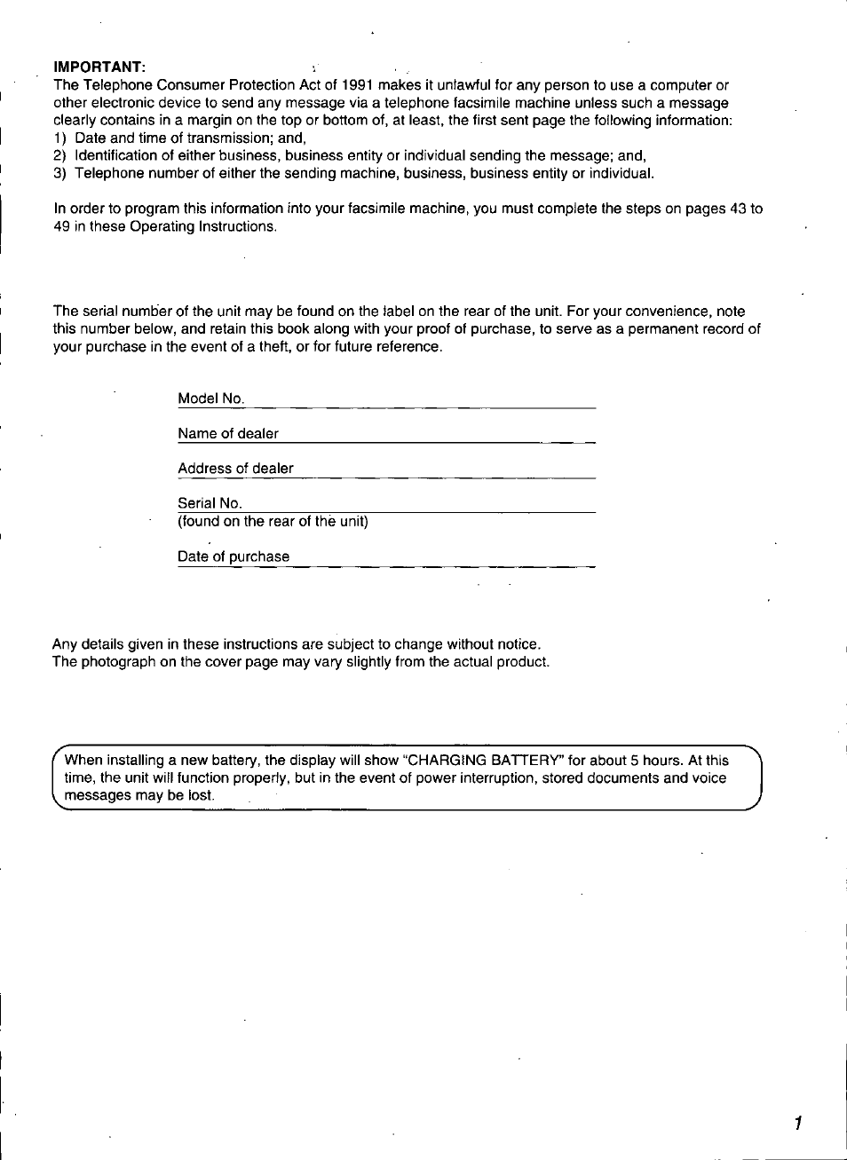 Important | Panasonic KX-F3100 User Manual | Page 3 / 248