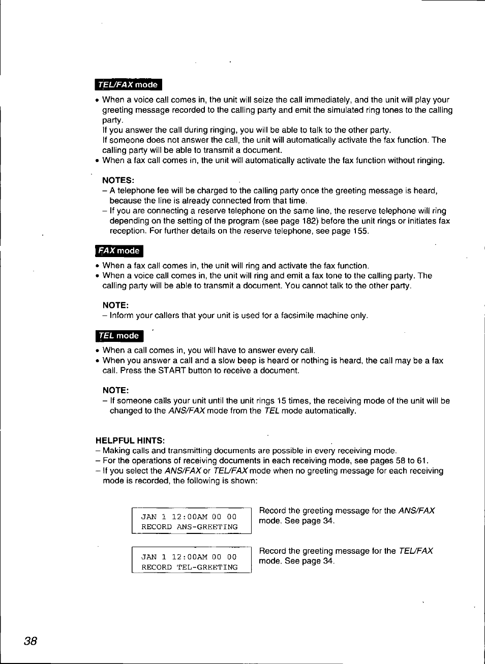 Notes, Note, Helpful hints | Panasonic KX-F3100 User Manual | Page 40 / 248