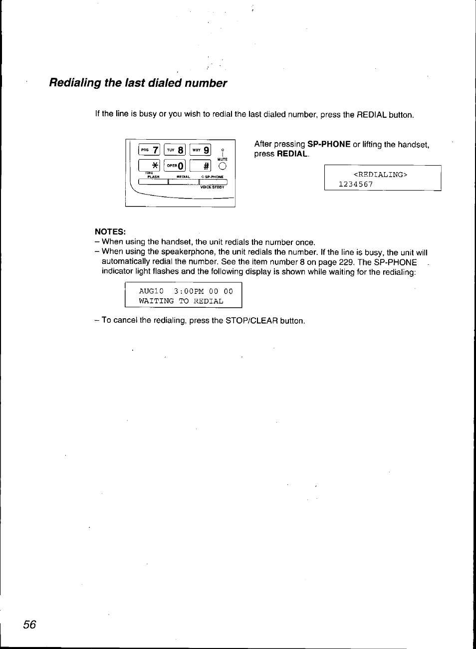 Redialing the last dialed number | Panasonic KX-F3100 User Manual | Page 58 / 248