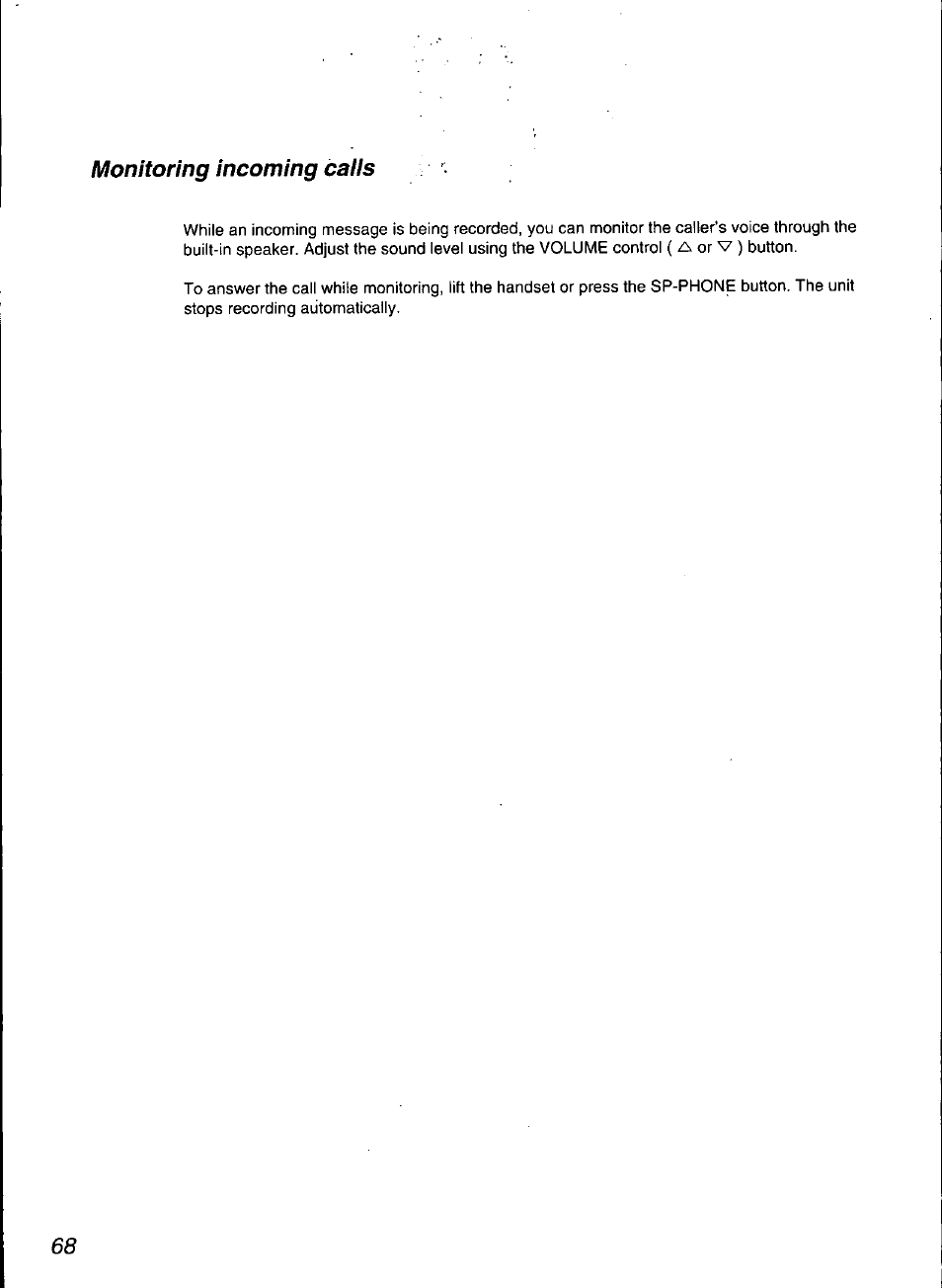 Monitoring incoming caiis | Panasonic KX-F3100 User Manual | Page 70 / 248