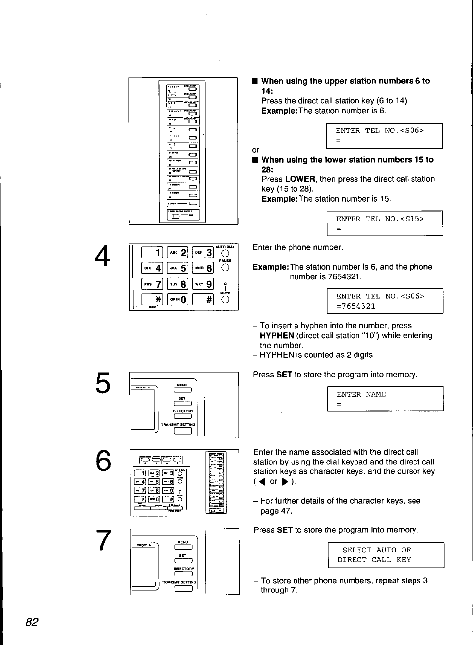 When using the upper station numbers 6 to 14, When using the lower station numbers 15 to 28 | Panasonic KX-F3100 User Manual | Page 84 / 248
