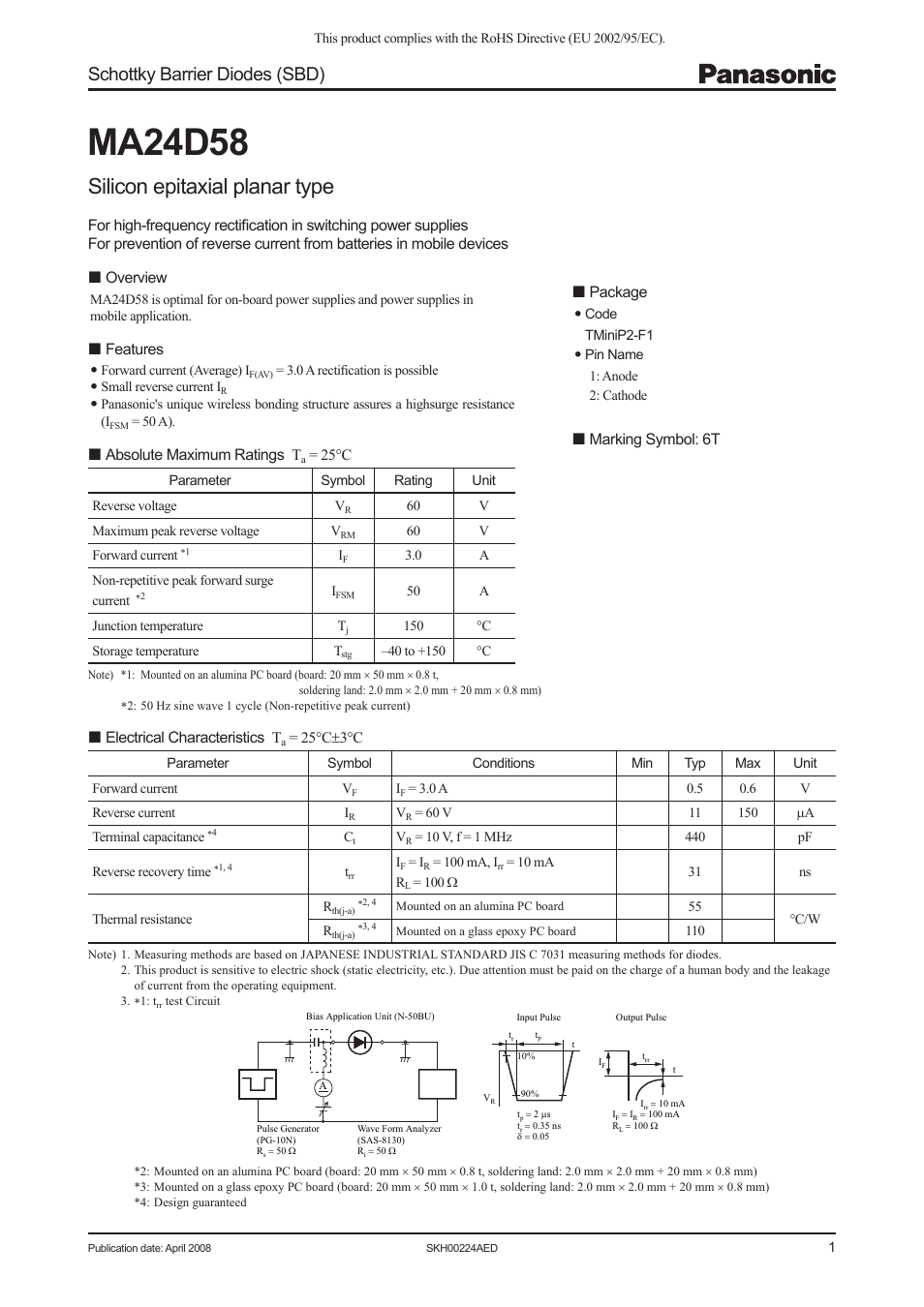 Panasonic MA24D58 User Manual | 3 pages