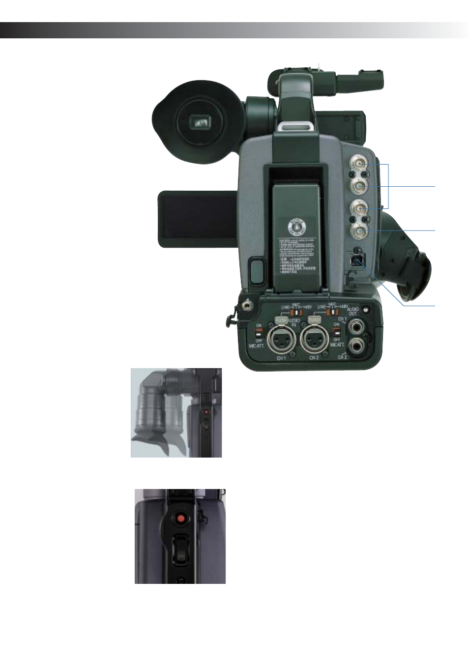 Professional design and interfaces, Shoulder-mount design, Professional-level audio with xlr line/mic in | Pro-type analogue a/v outputs, Large viewfinder, Hdmi digital hd output terminal, Pc connection via usb 2.0, Other professional specifications | Panasonic AG-HMC70 User Manual | Page 6 / 8