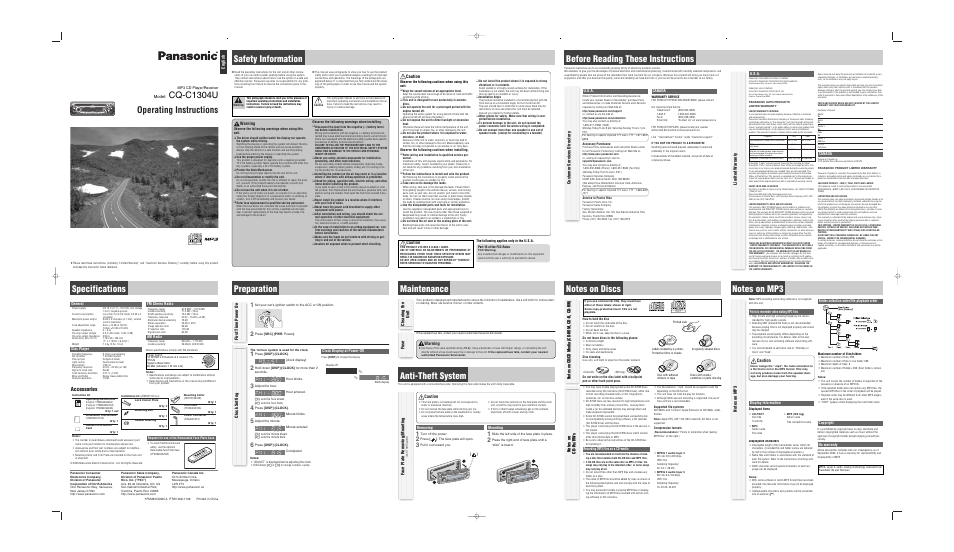 Panasonic CQ-C1304U User Manual | 4 pages