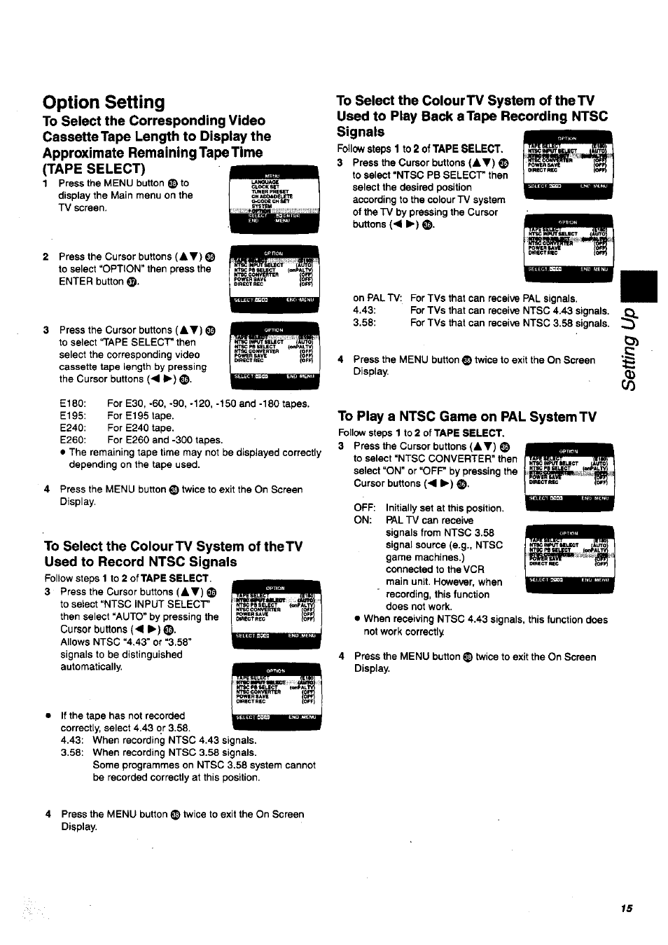Option setting | Panasonic nv-sj400 User Manual | Page 15 / 34