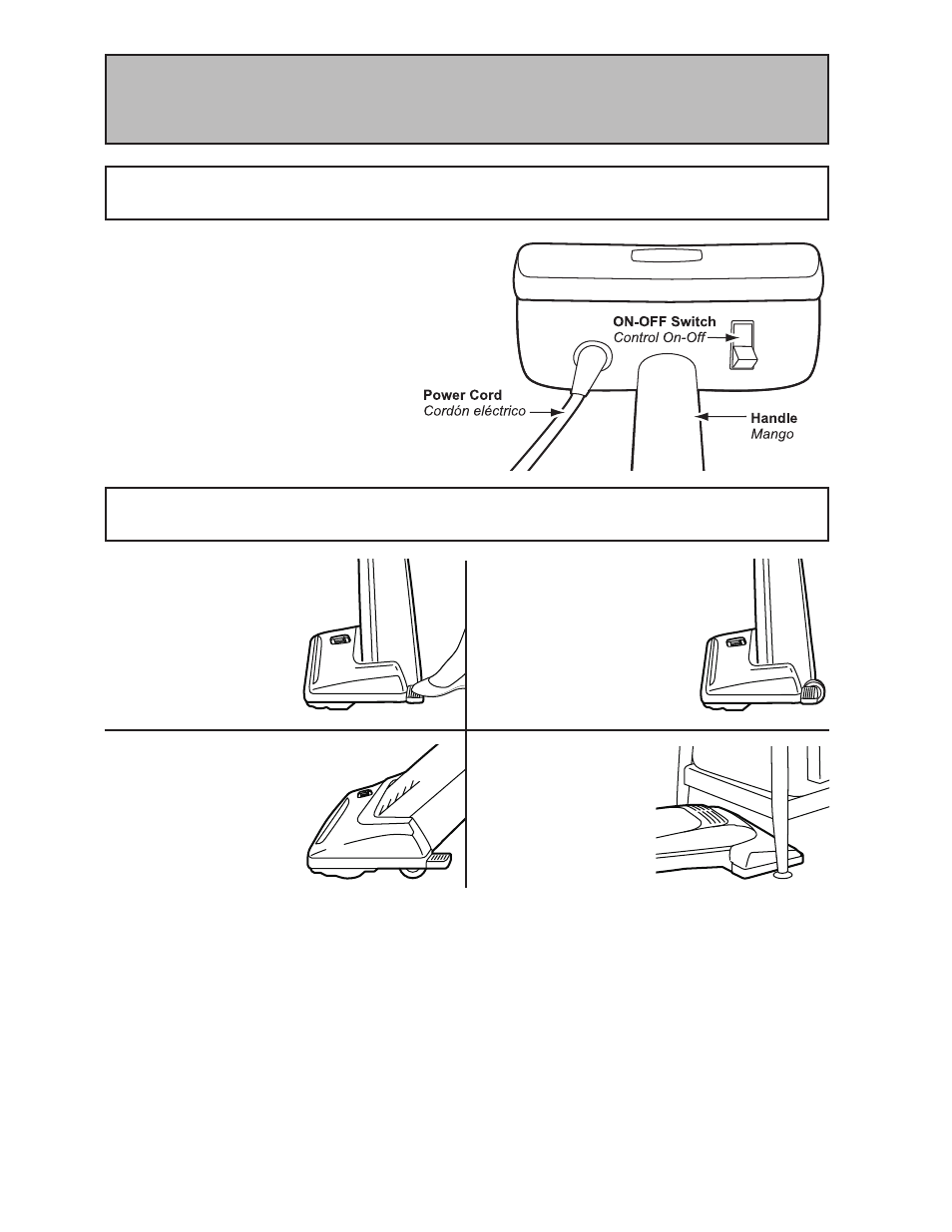 Para operar la aspiradora, On-off switch / control on-off, Handle adjustments / ajustes del mango | Panasonic MC-V400 User Manual | Page 14 / 28