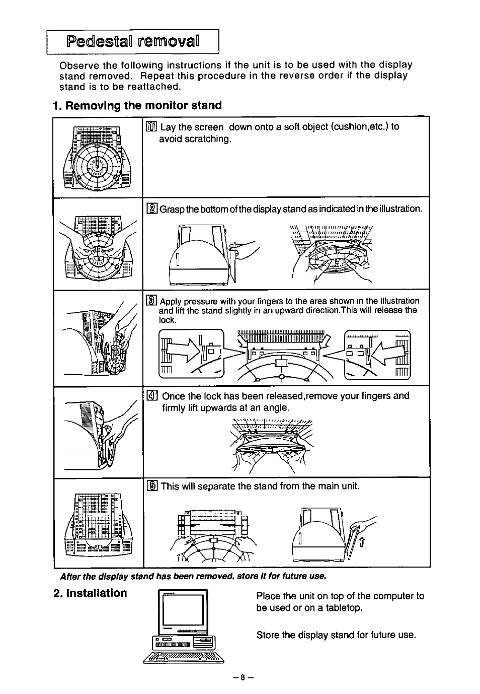 Removing the monitor stand | Panasonic SL70 User Manual | Page 13 / 70
