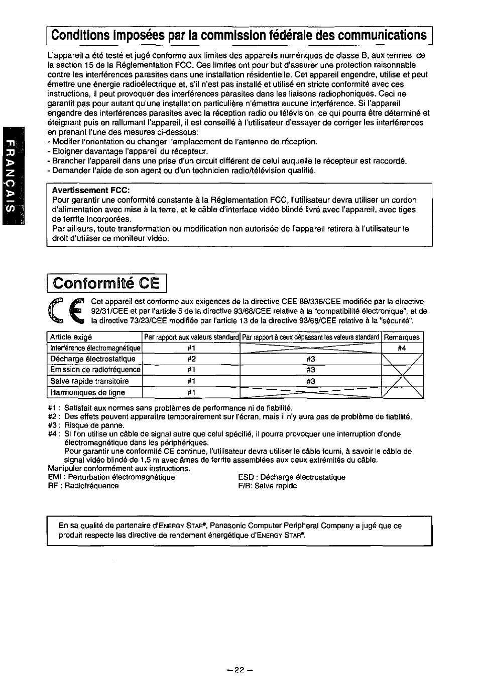 Avertissement fcc | Panasonic SL70 User Manual | Page 27 / 70