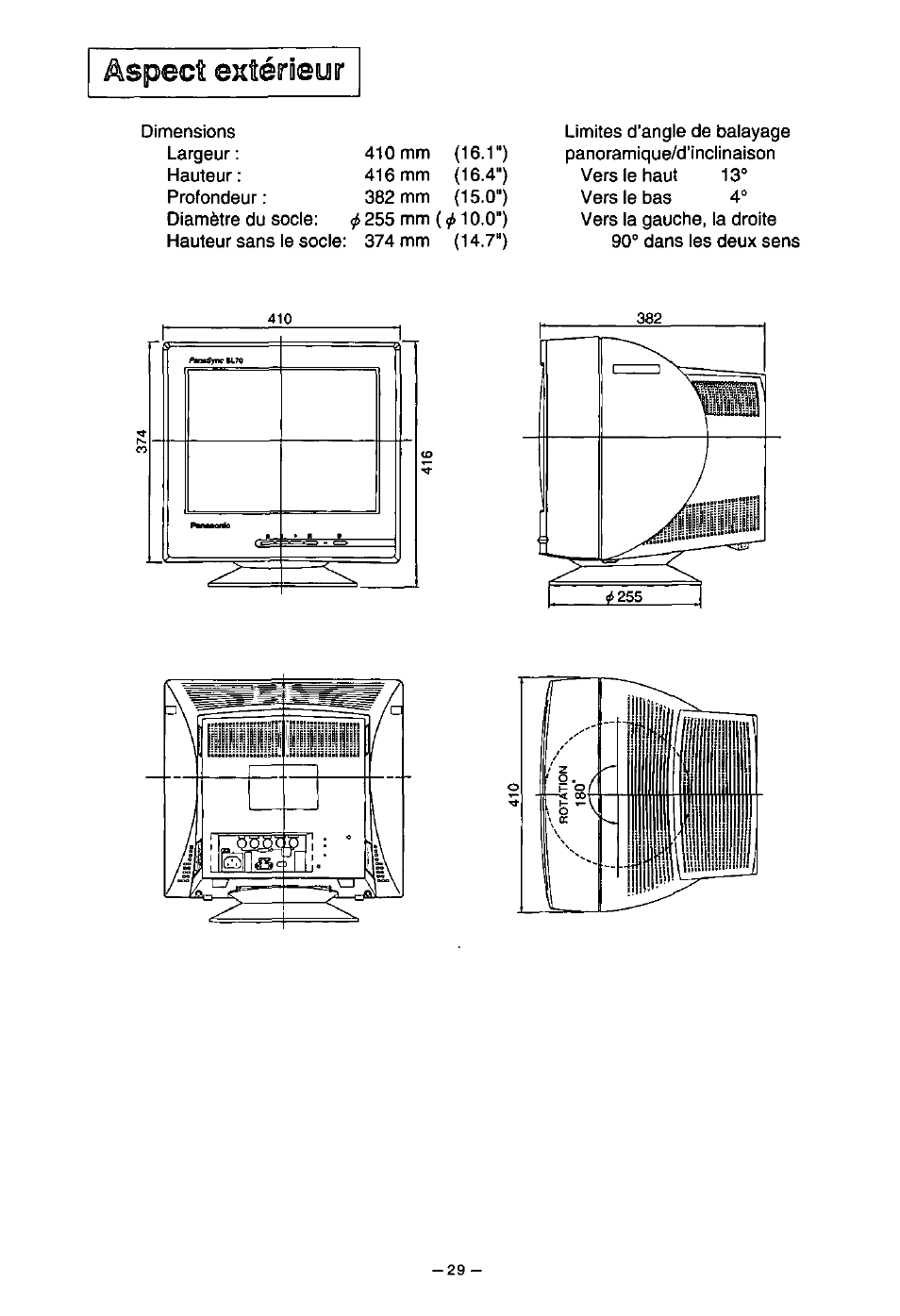 Aspect extéirieyir, Aspect extérieur | Panasonic SL70 User Manual | Page 34 / 70