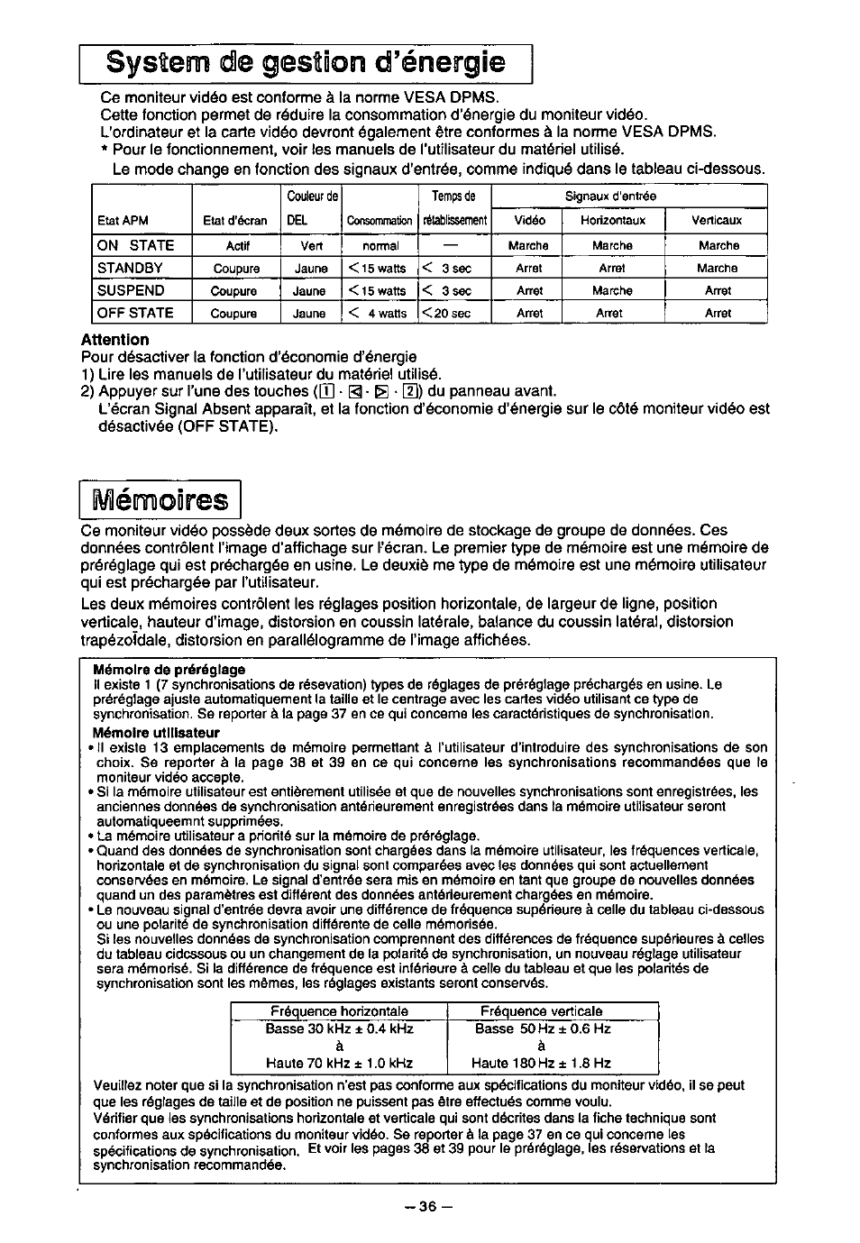 System de gestion d’énergie, Attention, System de gestion d'énergie | Panasonic SL70 User Manual | Page 41 / 70