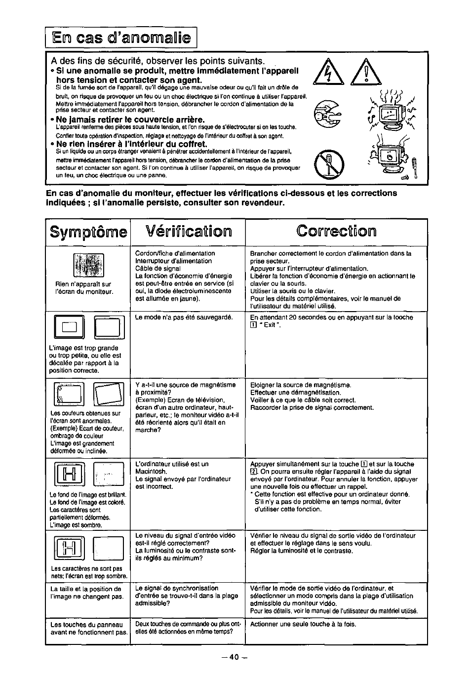 Eû cas d’anomalie, En cas d'anomalie | Panasonic SL70 User Manual | Page 45 / 70