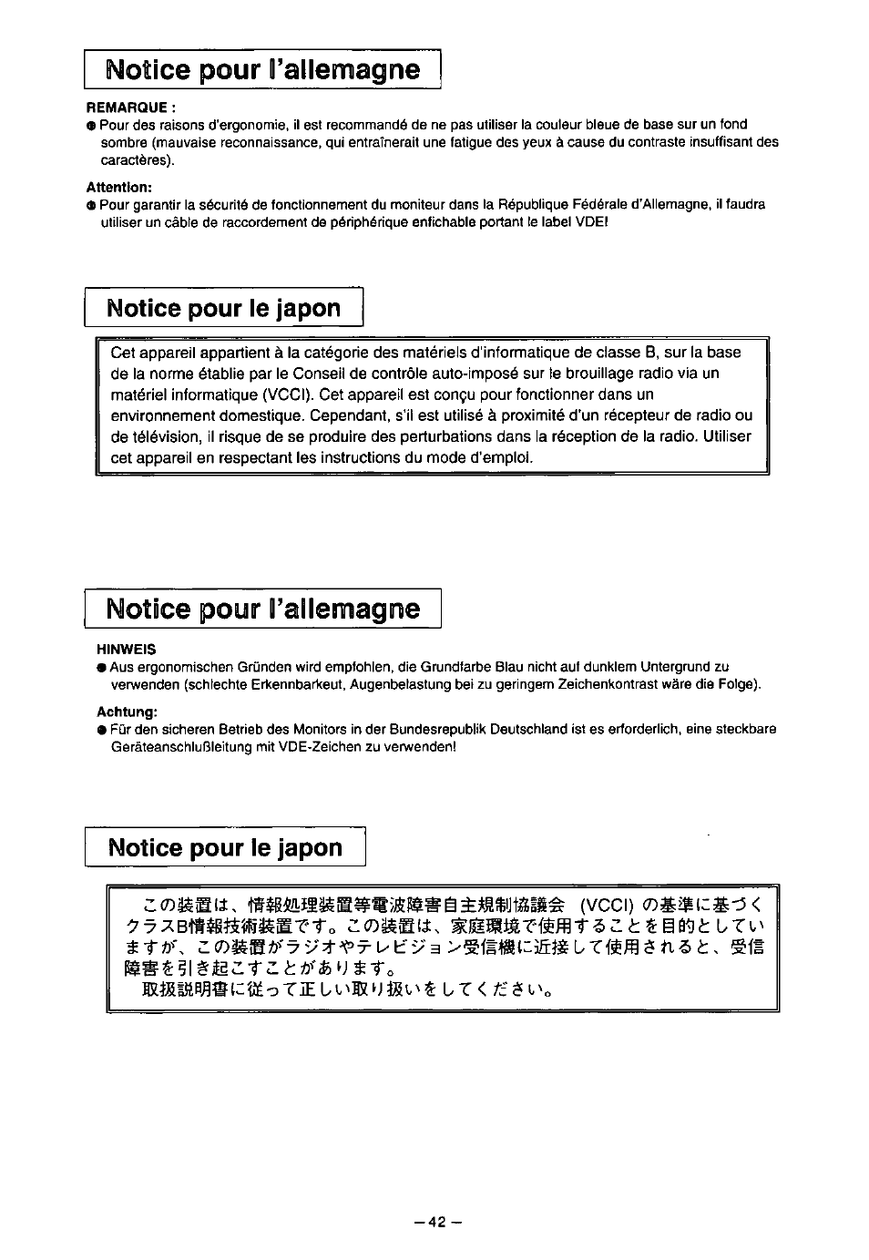 Notice pour d’allemagne, Notice pour rallenriagne, Crosaiî. siaaar'ffiffltsctibauten | Notice pour le japon | Panasonic SL70 User Manual | Page 47 / 70