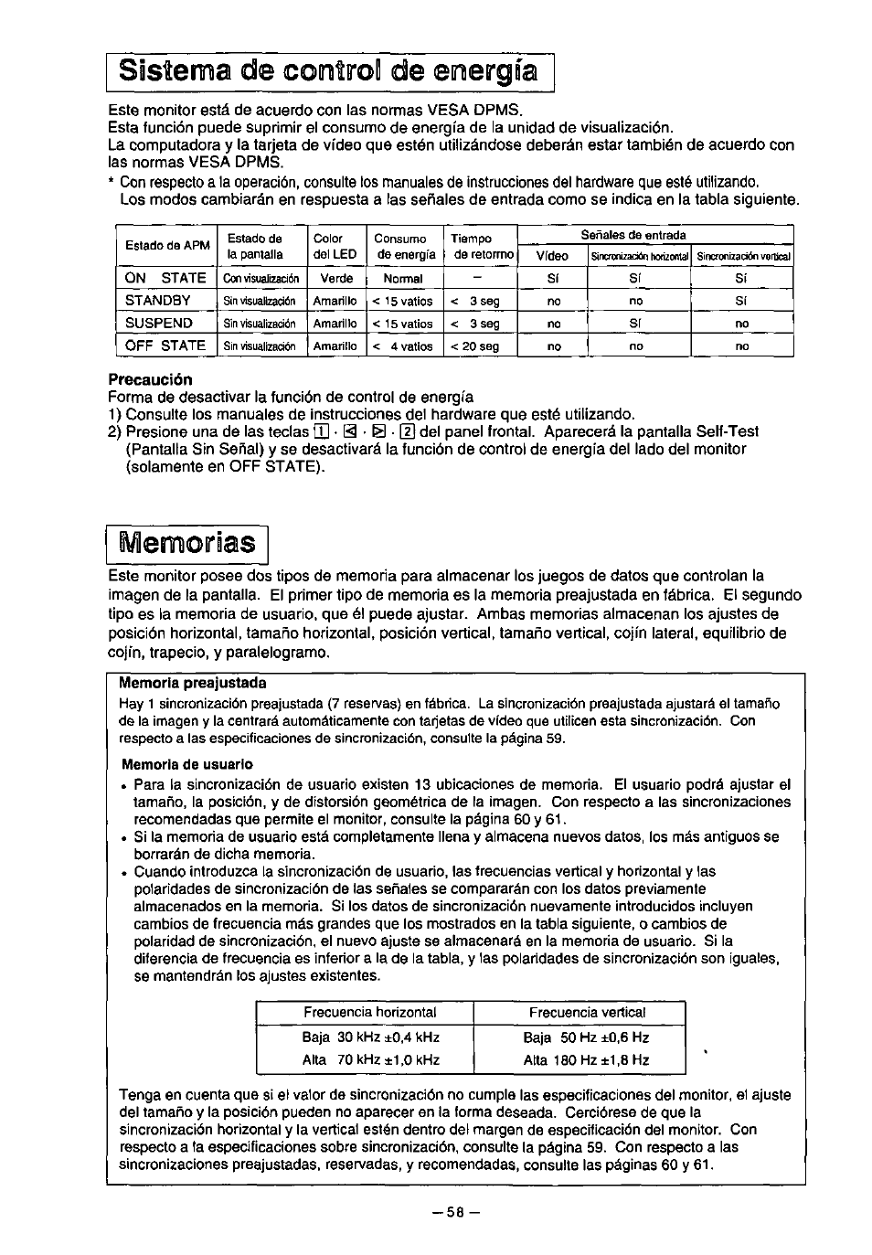 Sòstema de control de energia, Precaución, Sistema de control de energía | Panasonic SL70 User Manual | Page 63 / 70