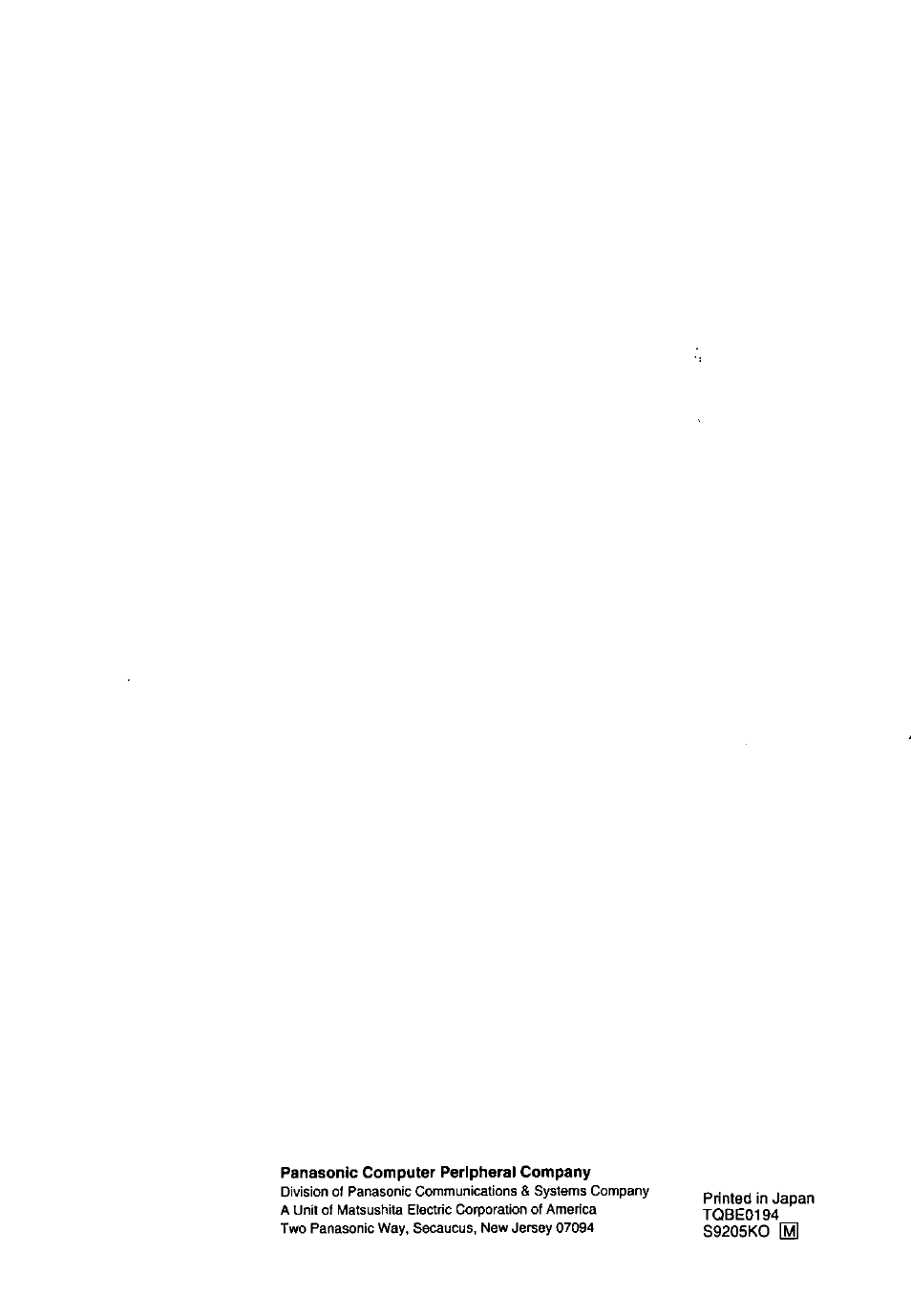 Panasonic computer peripheral company | Panasonic SL70 User Manual | Page 70 / 70