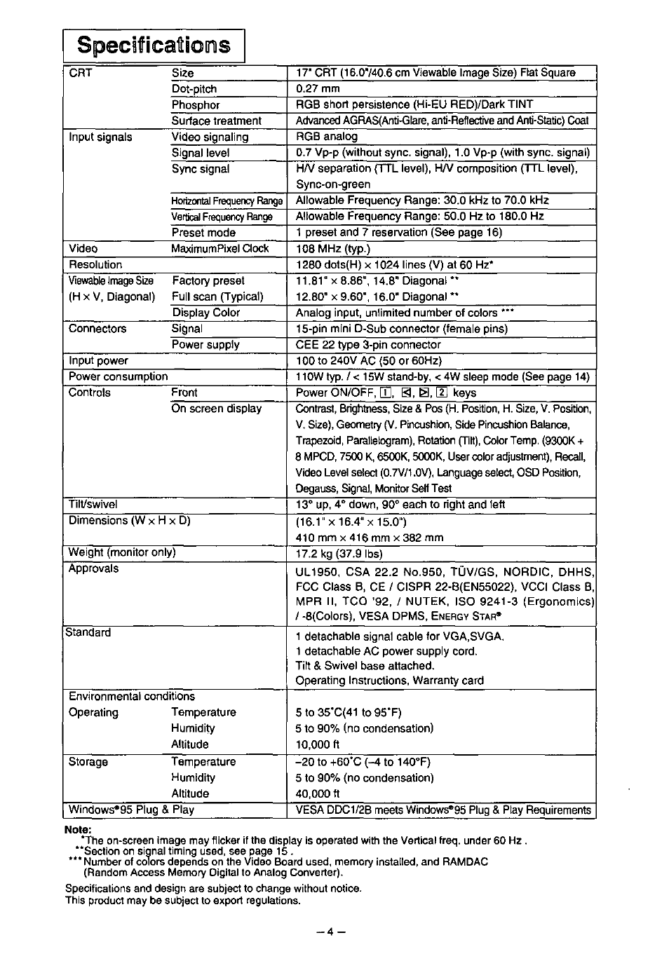 Specificaftiodhs | Panasonic SL70 User Manual | Page 9 / 70