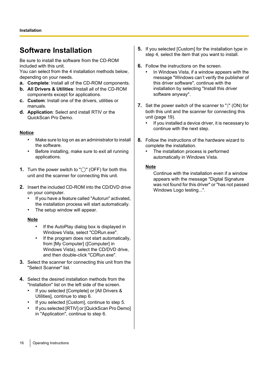 Software installation | Panasonic KV-SS080 User Manual | Page 16 / 32