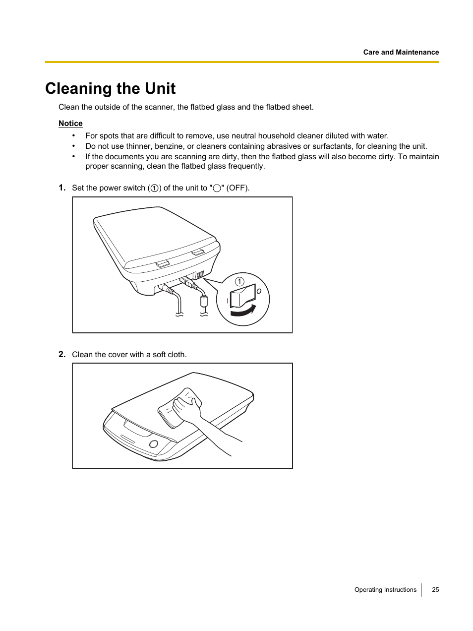 Care and maintenance, Cleaning the unit | Panasonic KV-SS080 User Manual | Page 25 / 32