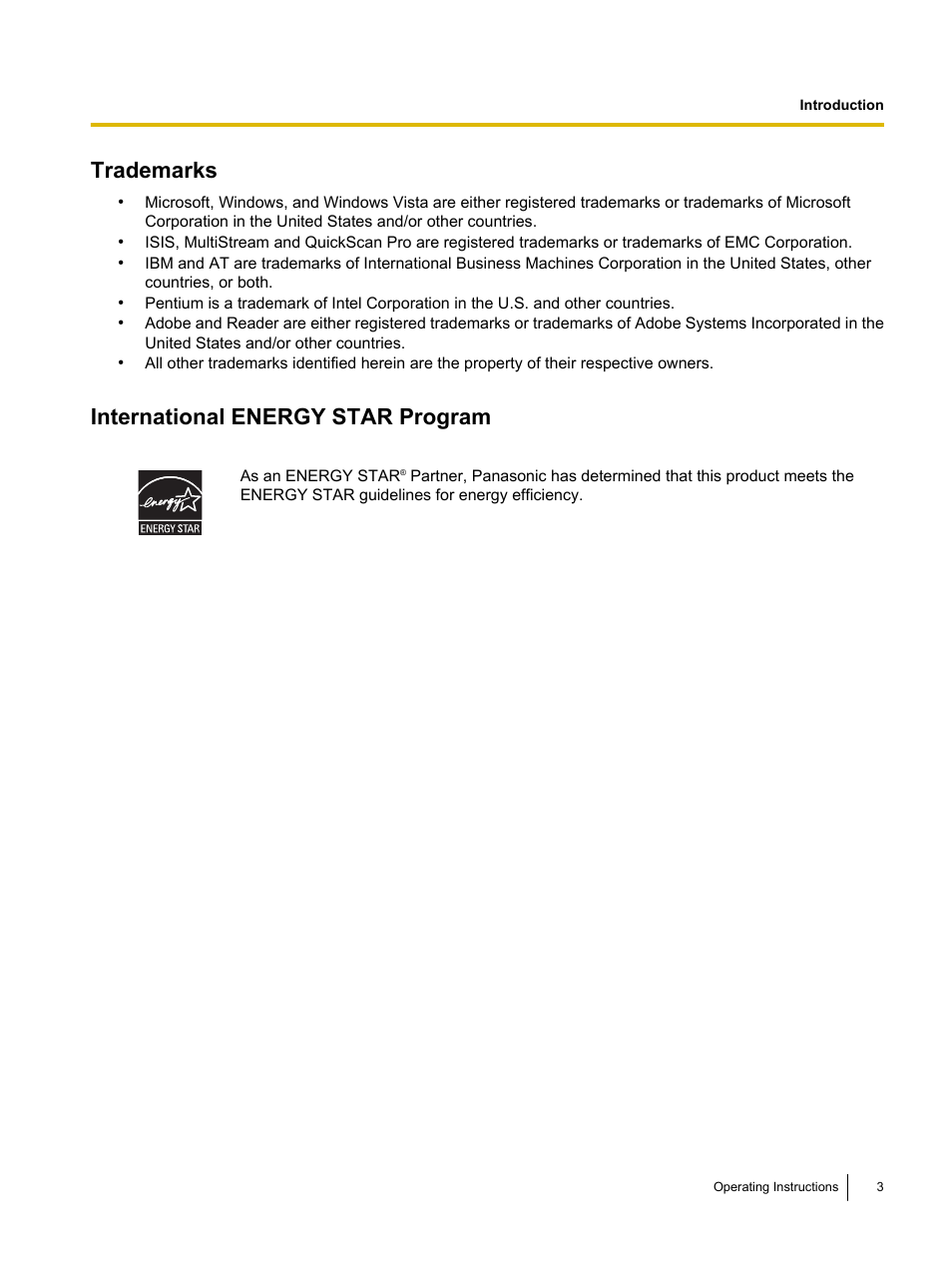 Trademarks, International energy star program | Panasonic KV-SS080 User Manual | Page 3 / 32