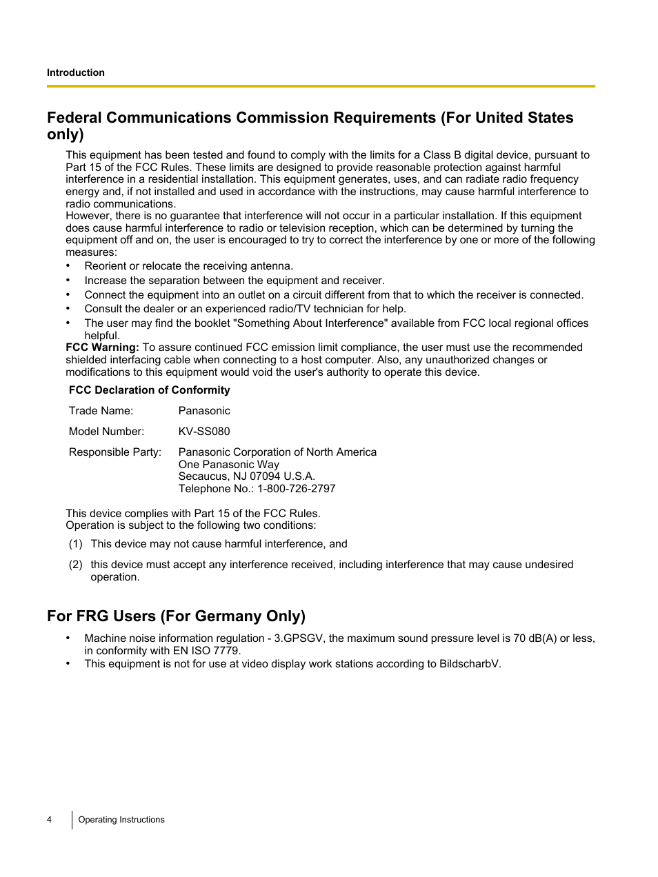 For frg users (for germany only) | Panasonic KV-SS080 User Manual | Page 4 / 32