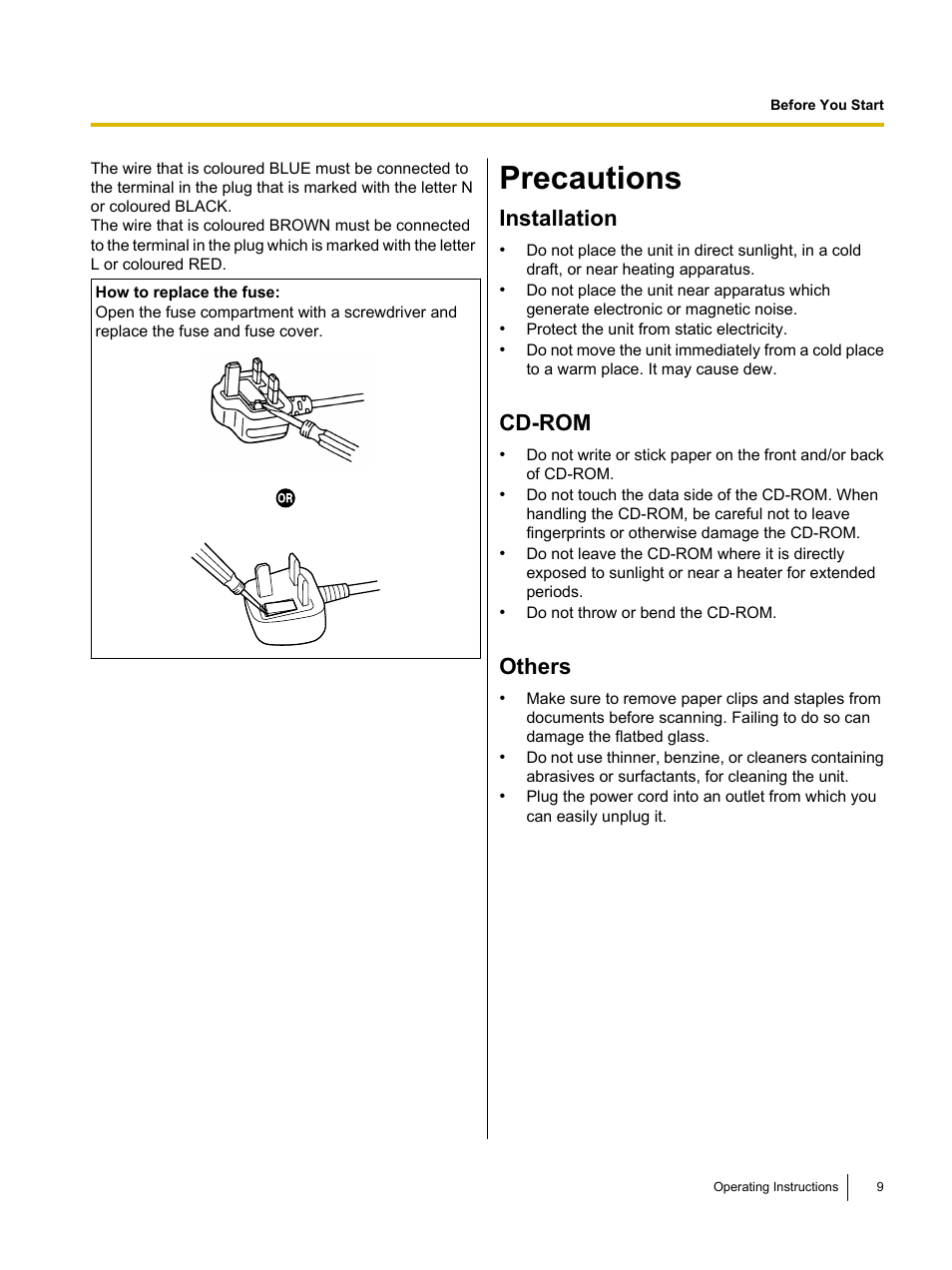 Precautions, Installation, Cd-rom | Others | Panasonic KV-SS080 User Manual | Page 9 / 32