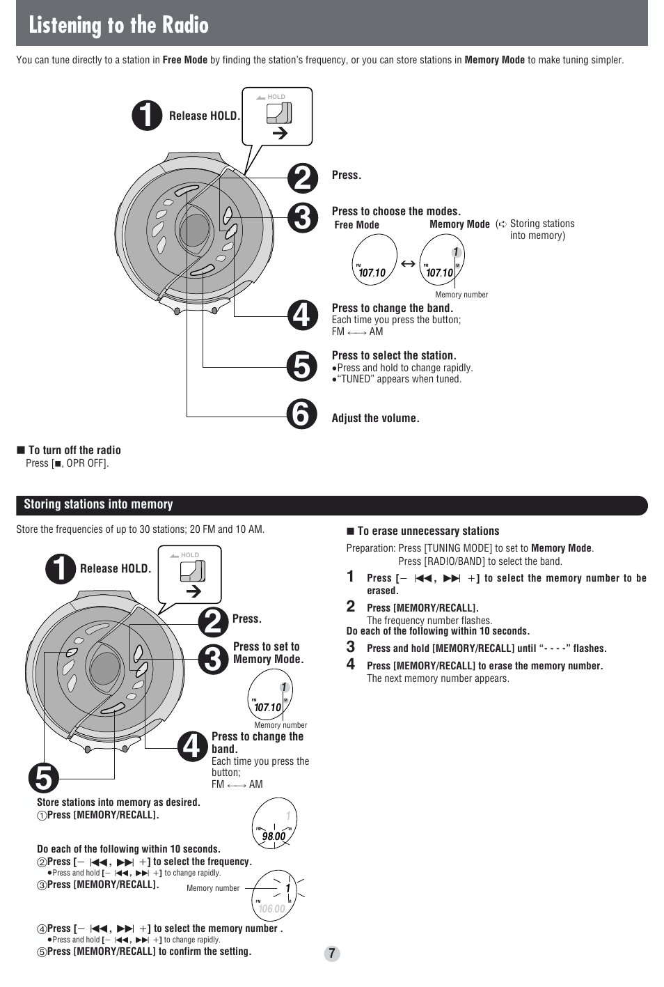 Listening to the radio | Panasonic SL-SW963VJ User Manual | Page 7 / 8