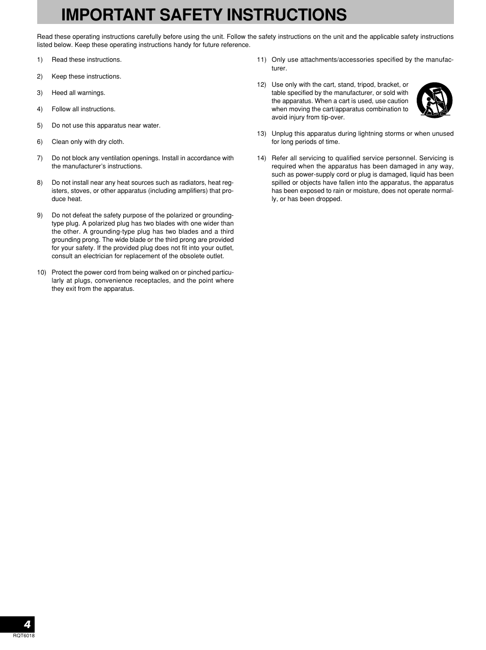 Important safety instructions | Panasonic SH-EX1200 User Manual | Page 4 / 12