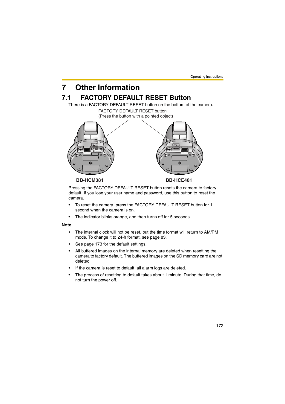 7 other information, 1 factory default reset button, 7other information | Panasonic BB-HCM381 User Manual | Page 172 / 204