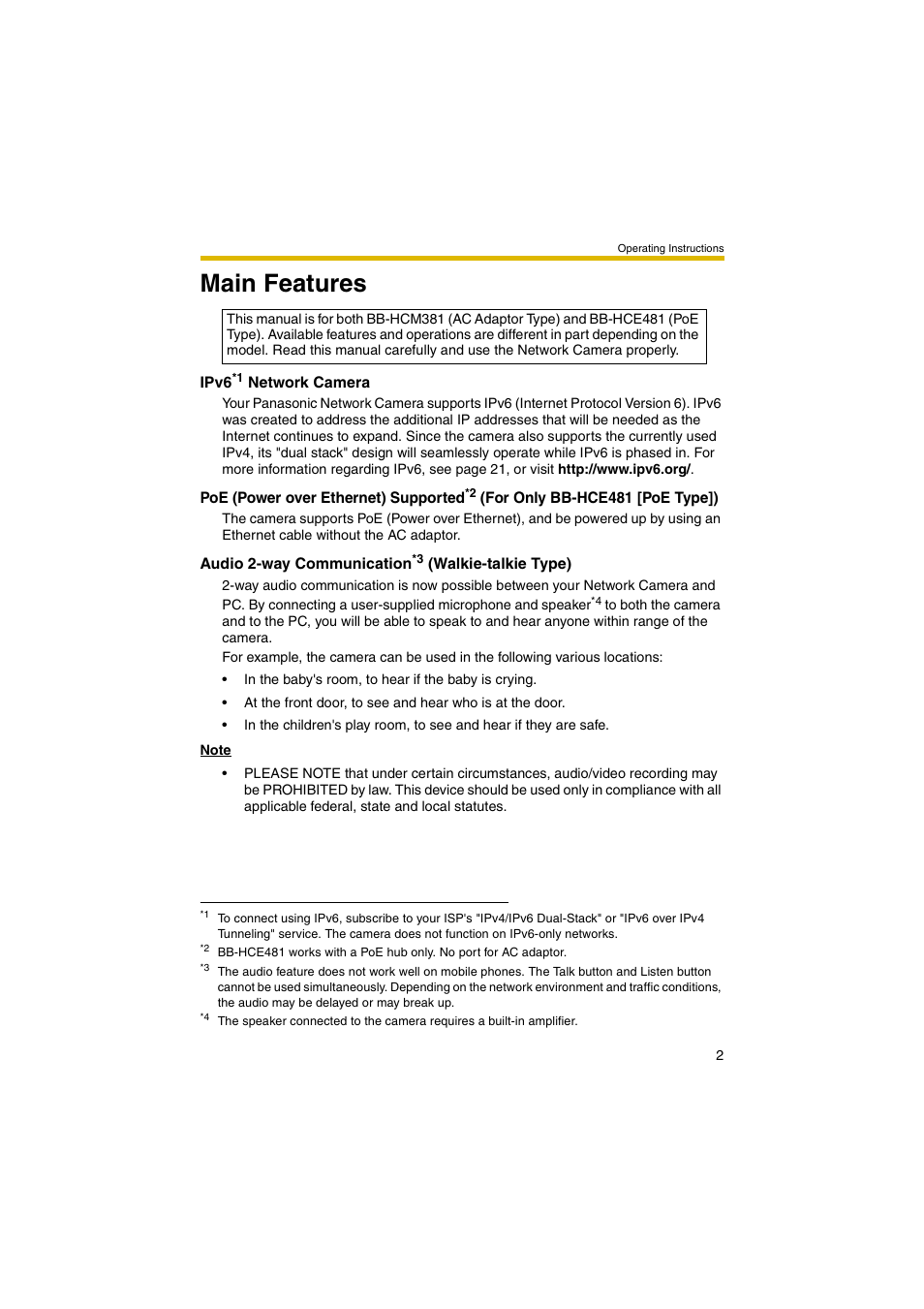 Main features | Panasonic BB-HCM381 User Manual | Page 2 / 204