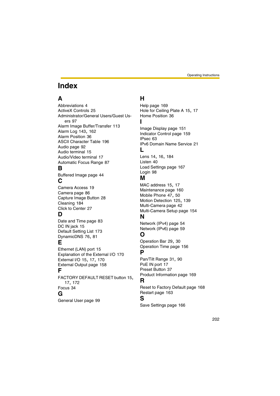 Index | Panasonic BB-HCM381 User Manual | Page 202 / 204