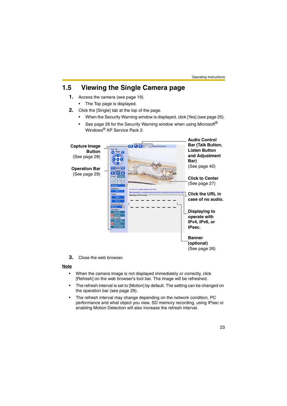 Ge 23), 5 viewing the single camera page | Panasonic BB-HCM381 User Manual | Page 23 / 204