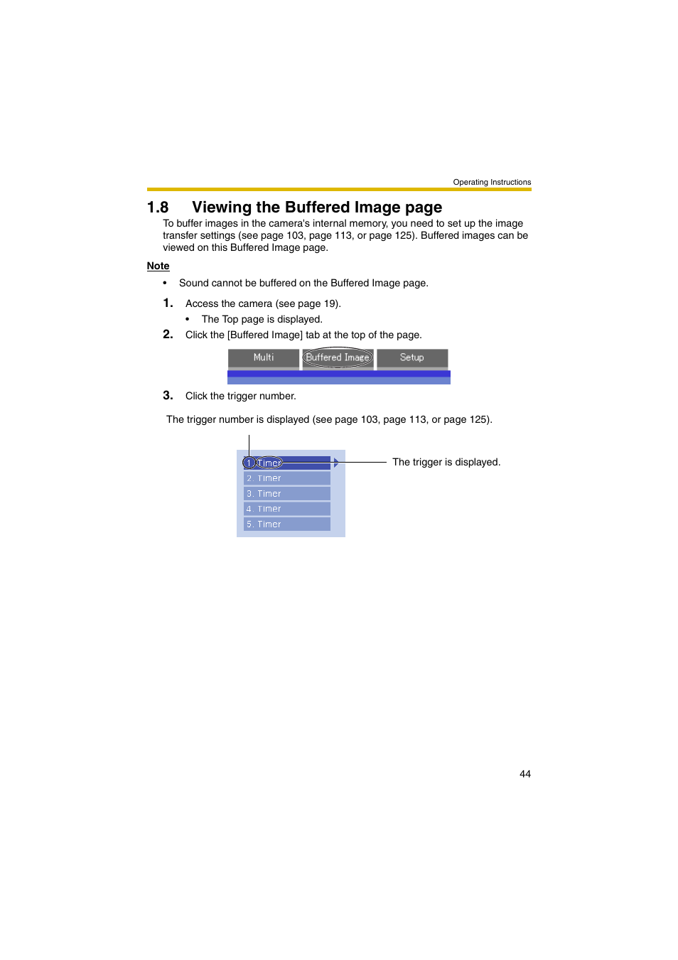 E 44), 8 viewing the buffered image page | Panasonic BB-HCM381 User Manual | Page 44 / 204