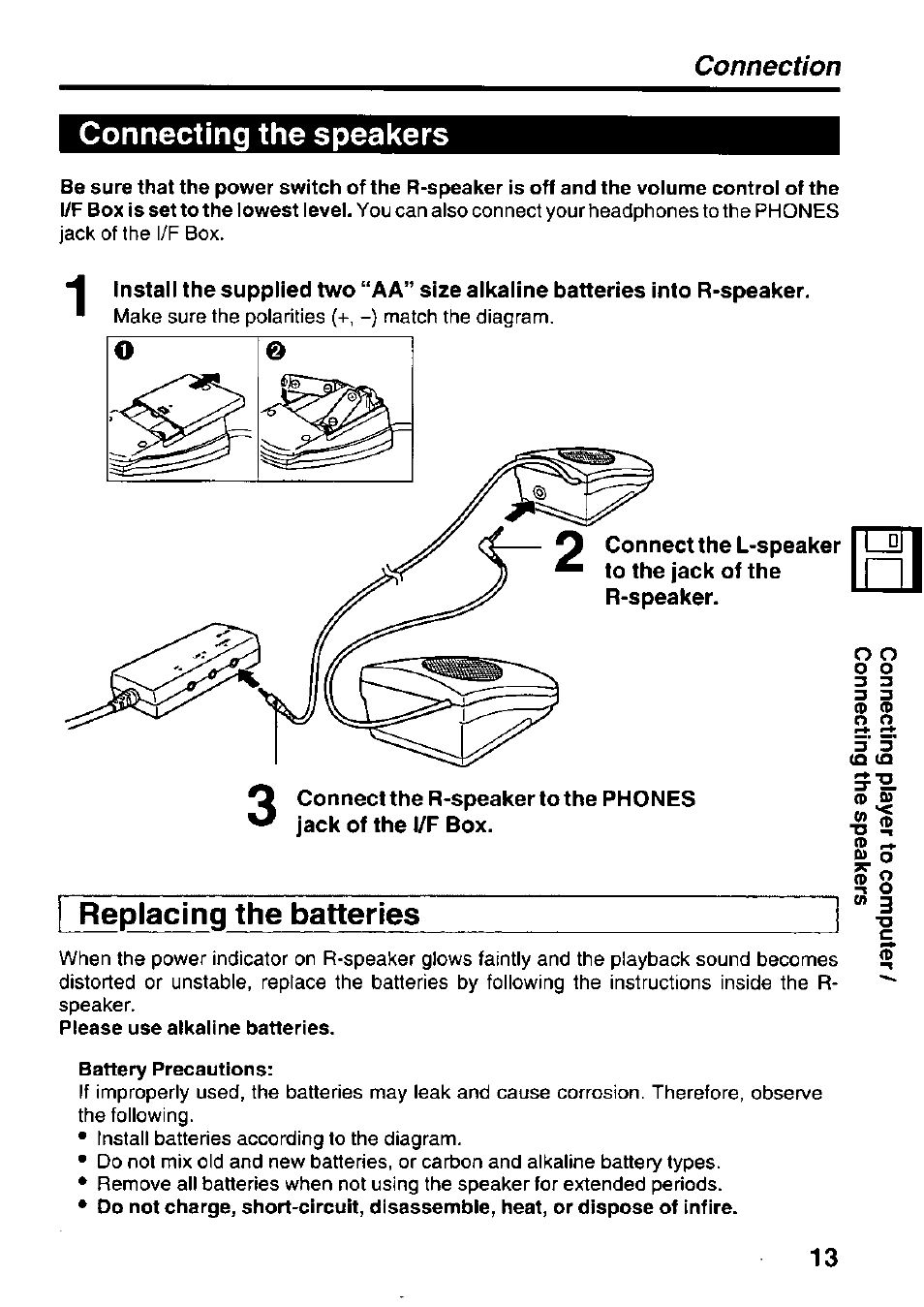 Connecting the speakers, Replacing the batteries | Panasonic KXL-D721 User Manual | Page 13 / 40