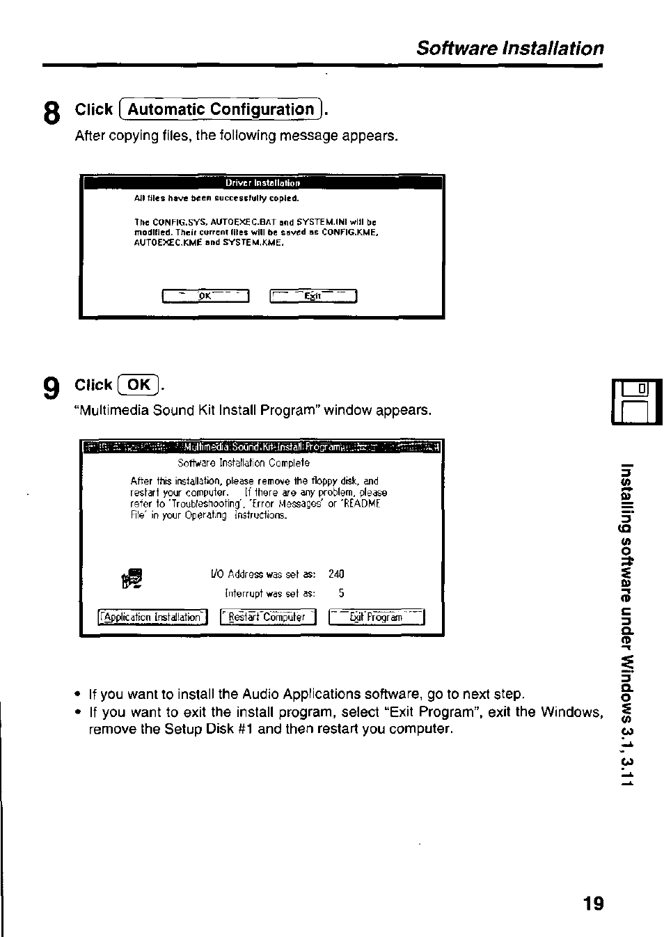 Software installation | Panasonic KXL-D721 User Manual | Page 19 / 40