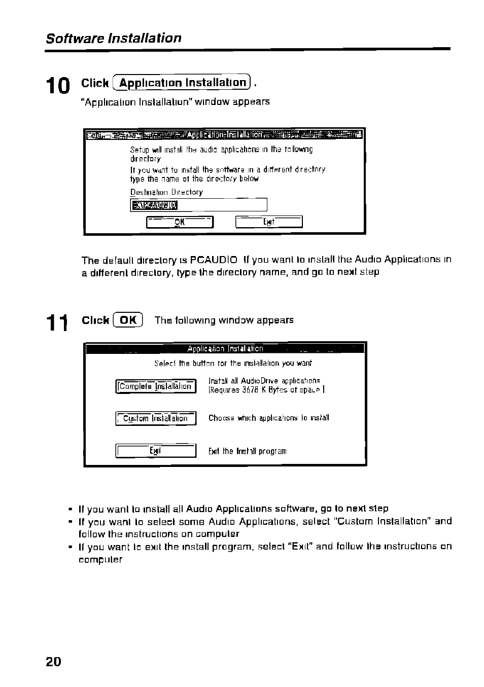 Soñware insta/lation, Click ( application installation) | Panasonic KXL-D721 User Manual | Page 20 / 40