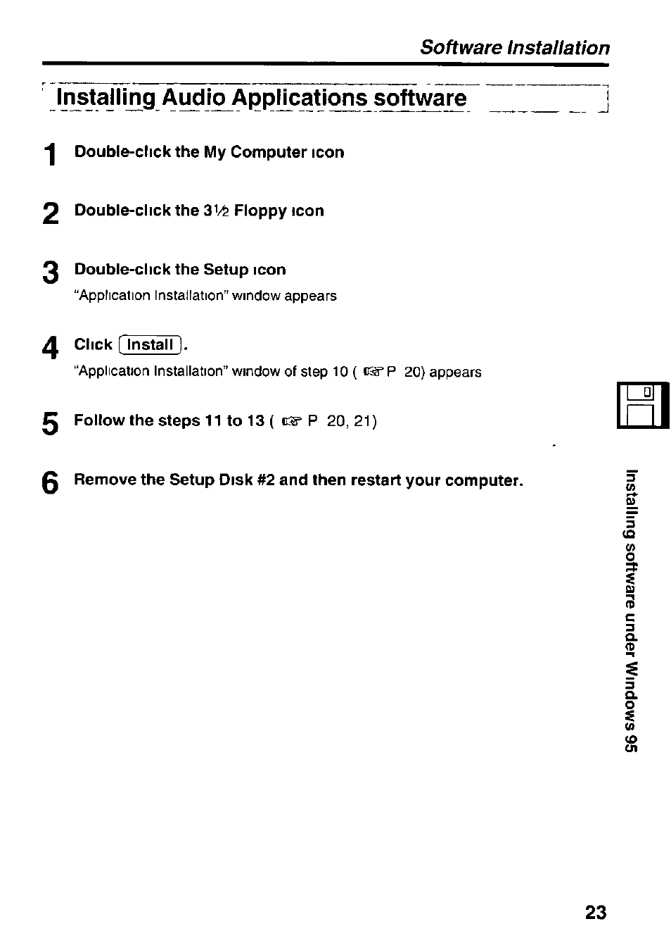 Installing audi^appmcations software, Software installation | Panasonic KXL-D721 User Manual | Page 23 / 40