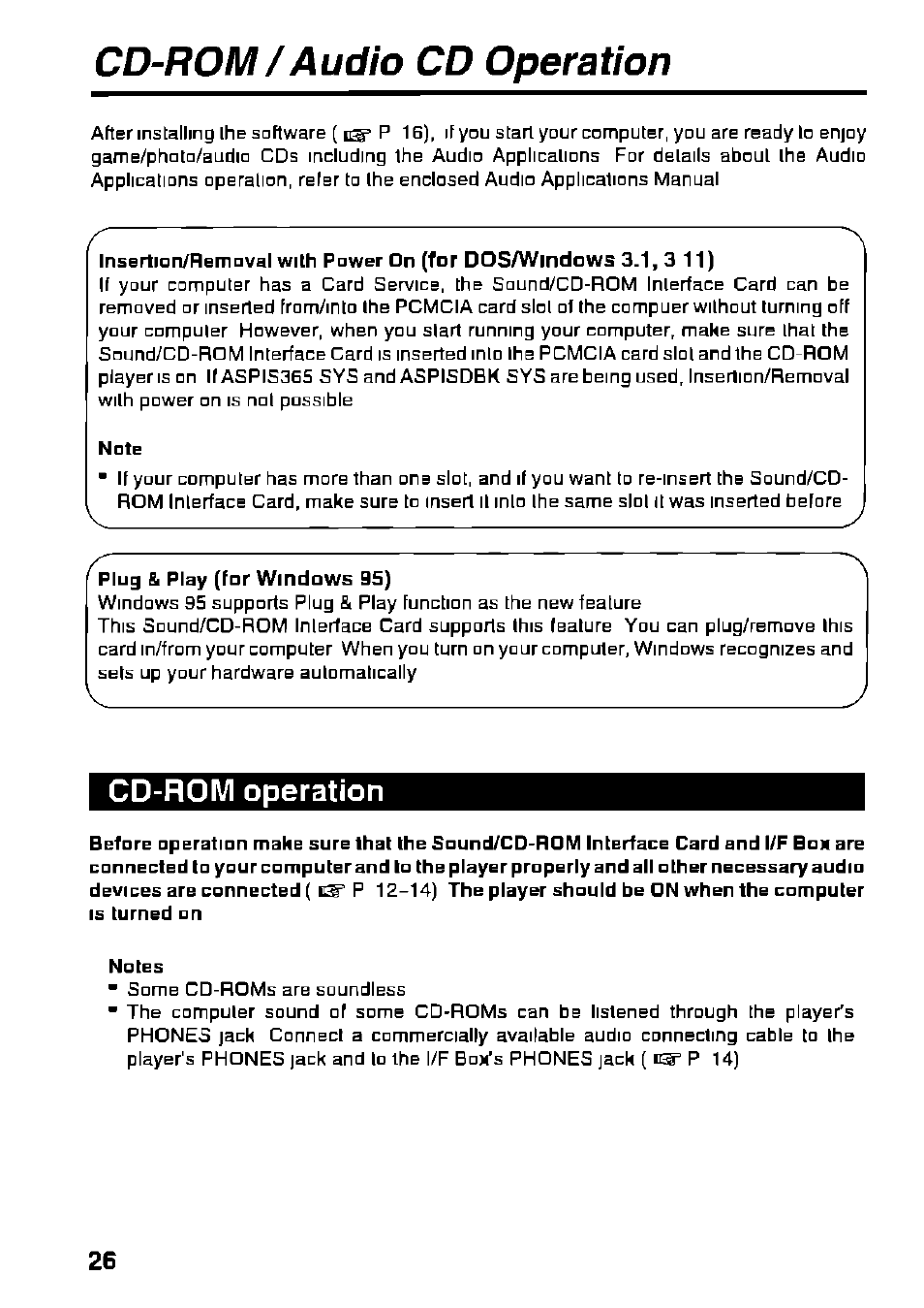 Cd-rom/audio cd operation, Cd-rom operation, For windows | Panasonic KXL-D721 User Manual | Page 26 / 40