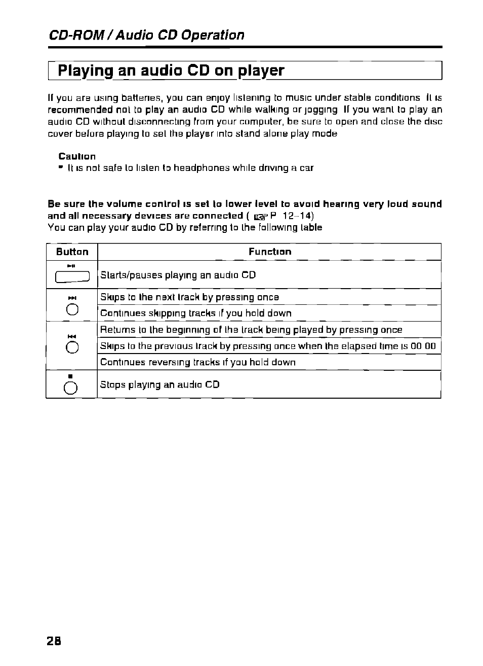 Playing an audio cd on player, Cd-rom/audio cd operation | Panasonic KXL-D721 User Manual | Page 28 / 40