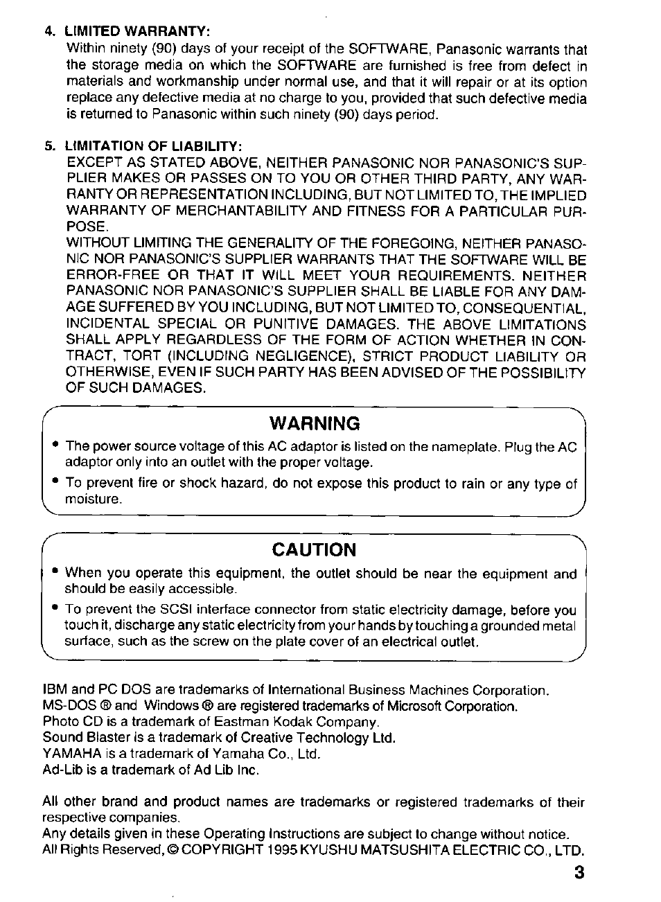 Warning, Caution | Panasonic KXL-D721 User Manual | Page 3 / 40