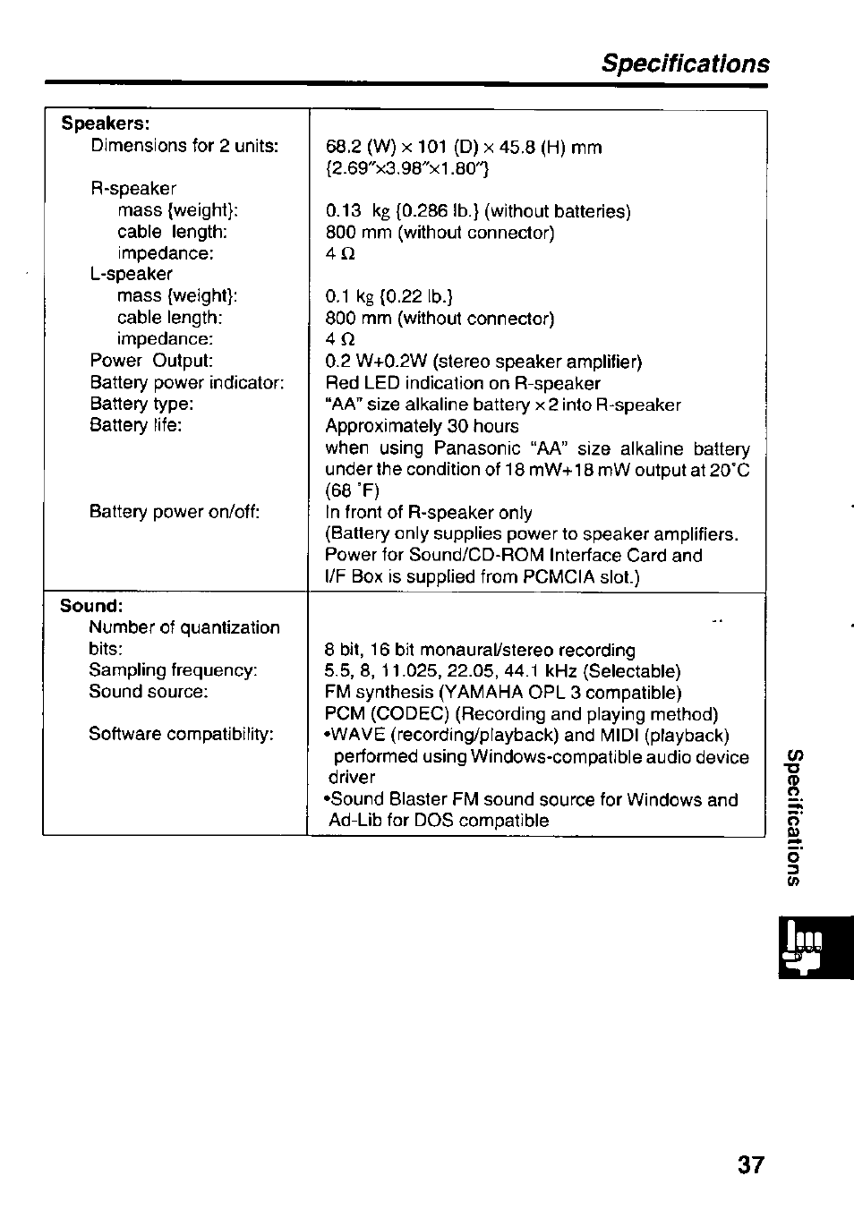 Obfl, Specifications | Panasonic KXL-D721 User Manual | Page 37 / 40