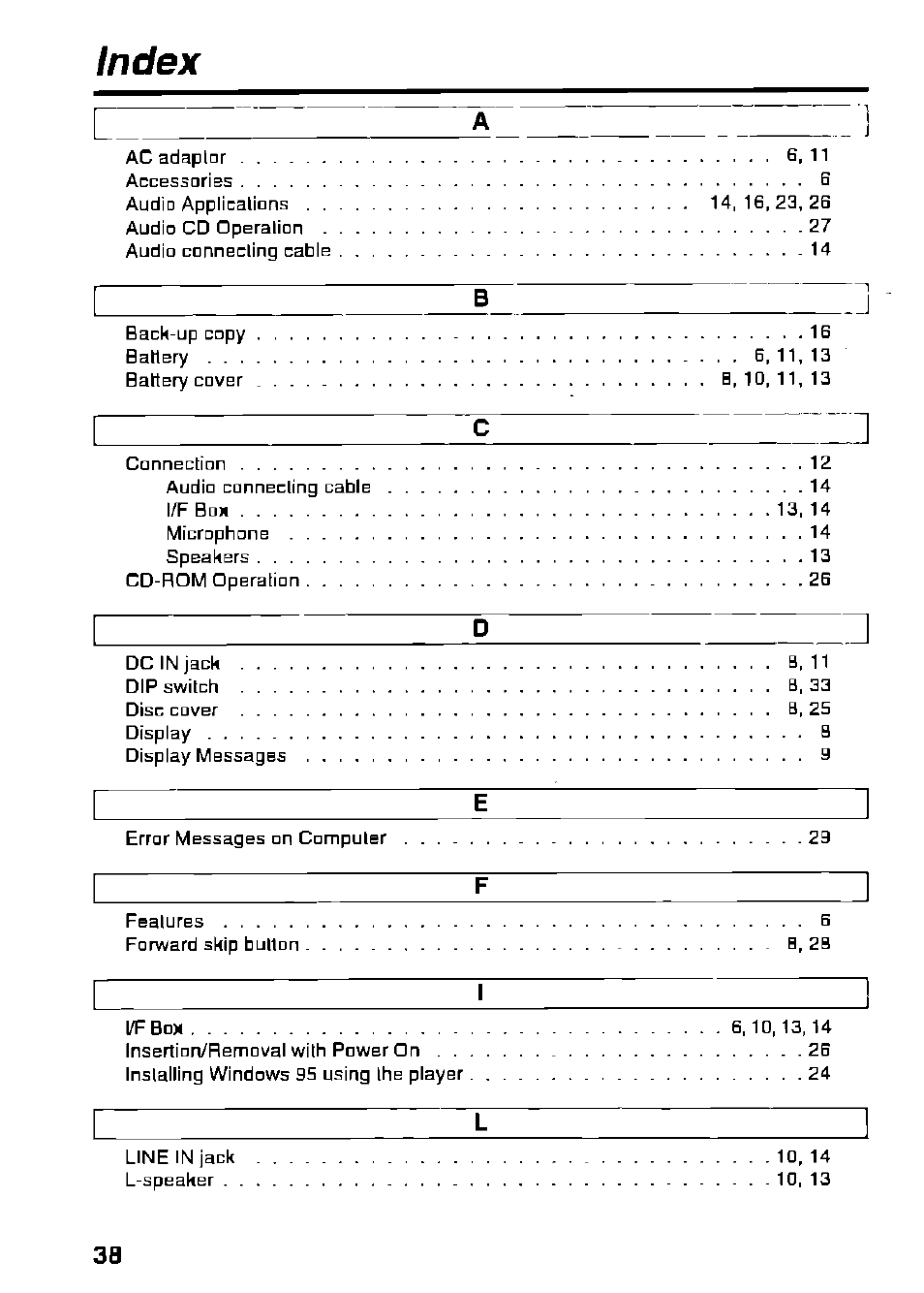 Index, L/fbom, B, 11 | Panasonic KXL-D721 User Manual | Page 38 / 40