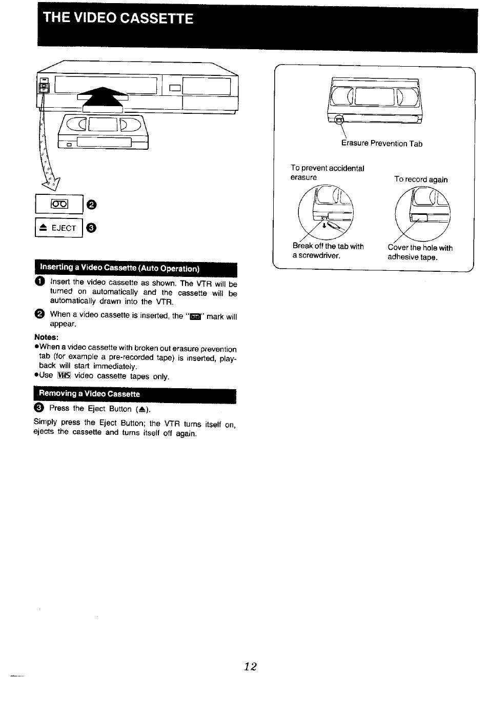 The video cassette | Panasonic NV-G45 Series User Manual | Page 12 / 32