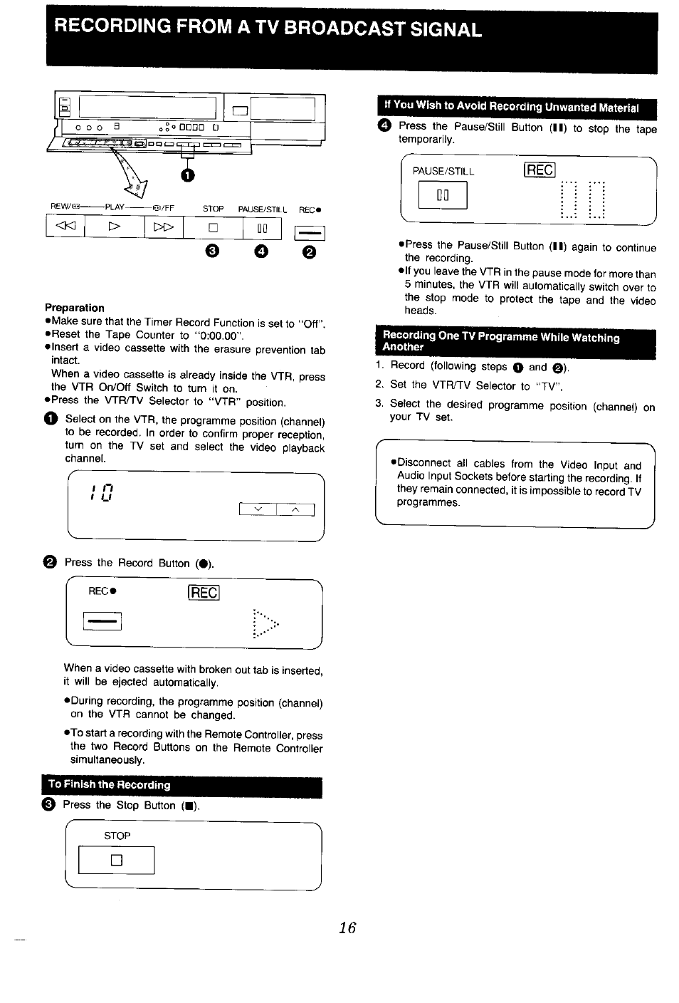 Recording from a tv broadcast signal | Panasonic NV-G45 Series User Manual | Page 16 / 32